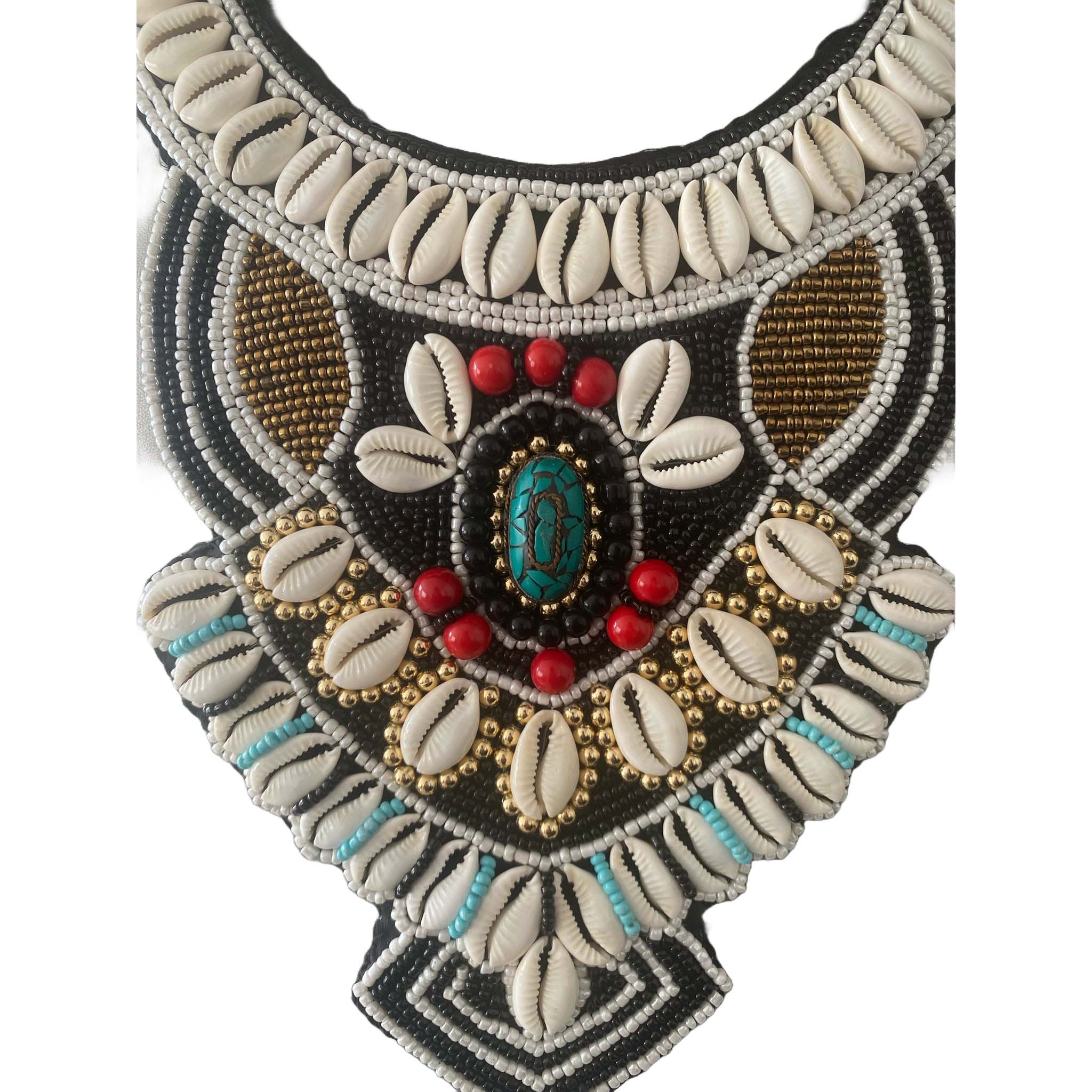 Cowrie Shell Tribal Beaded Necklace -- 7A