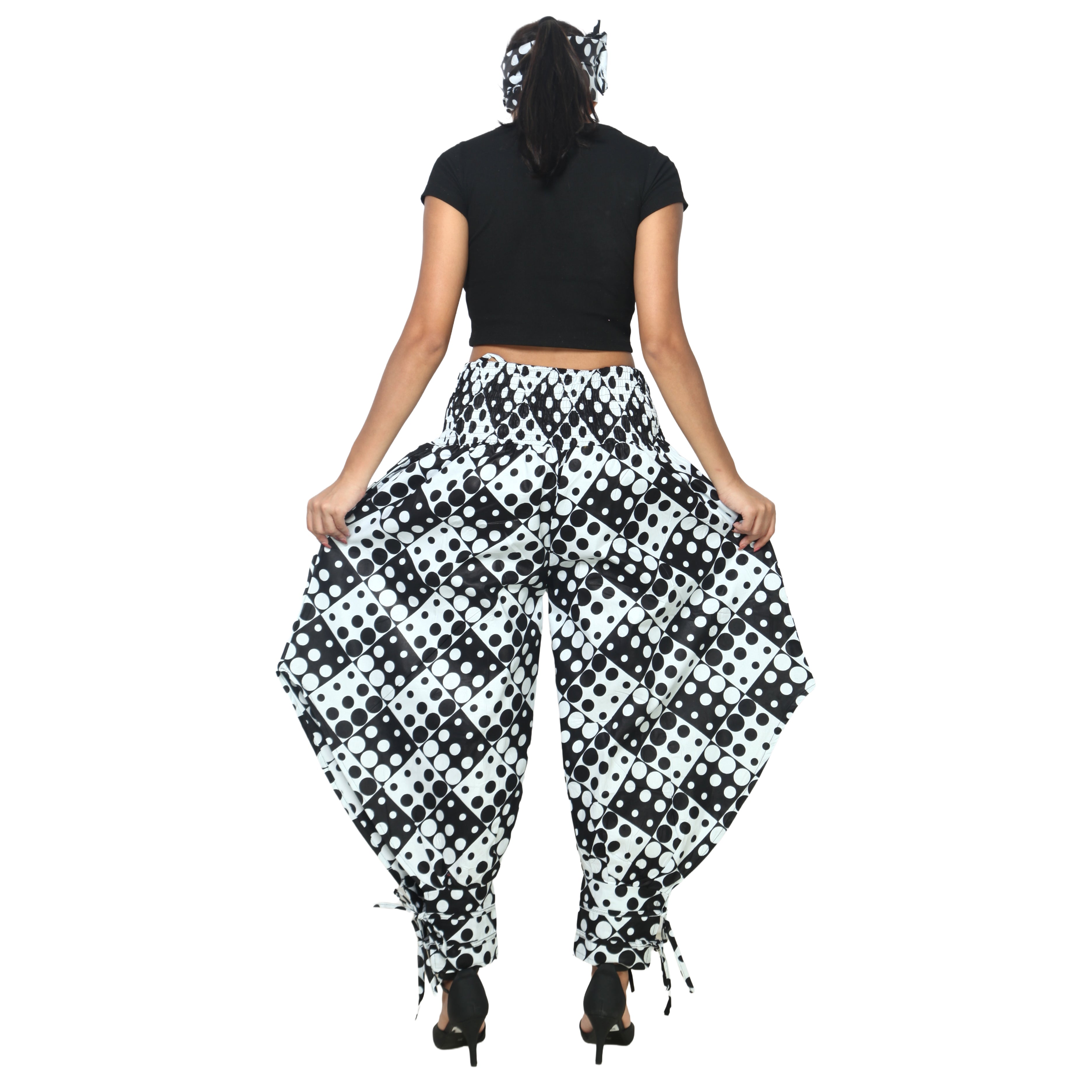 Women's High Waisted Printed Baggy Pants With Tie - FI-140