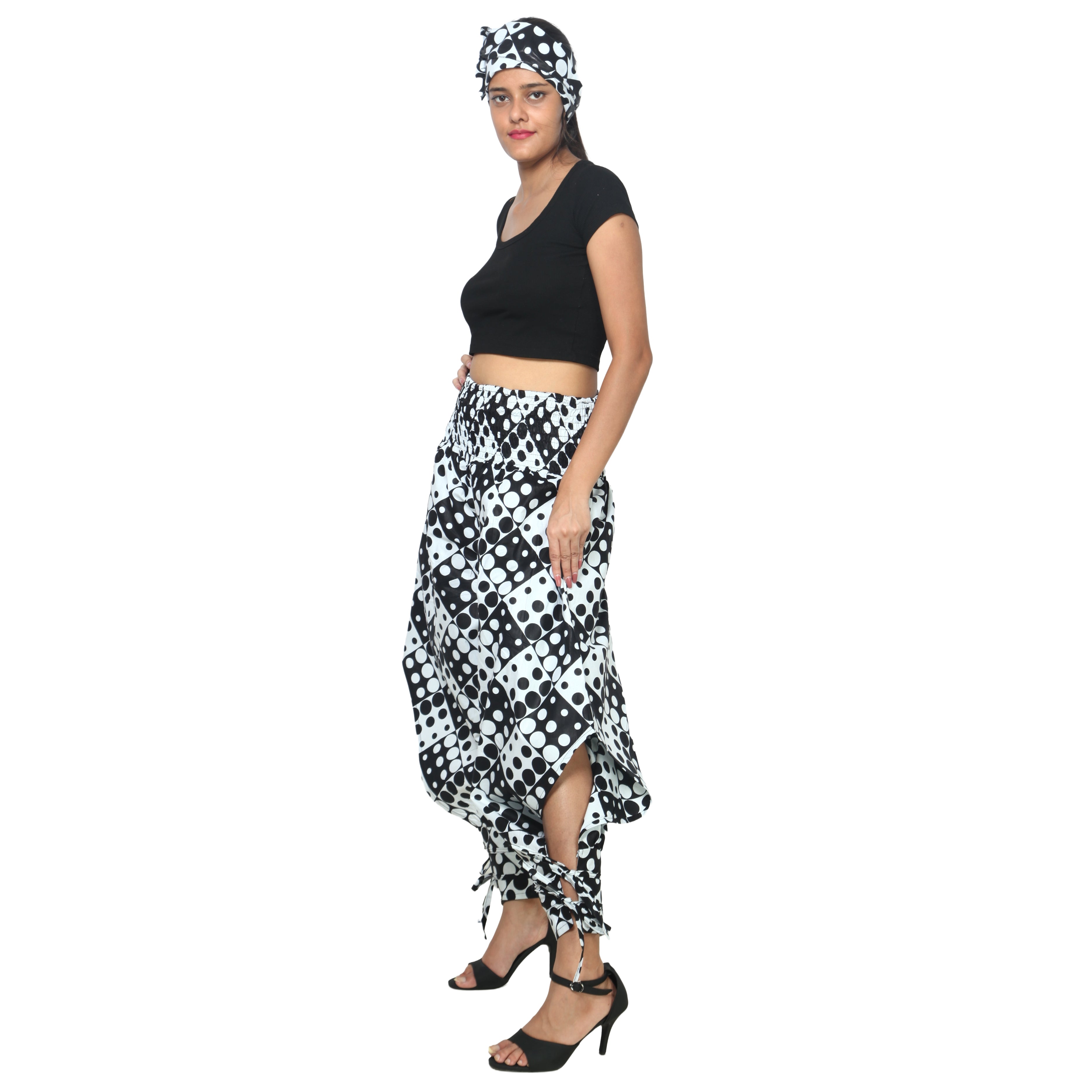 Women's High Waisted Printed Baggy Pants With Tie - FI-140