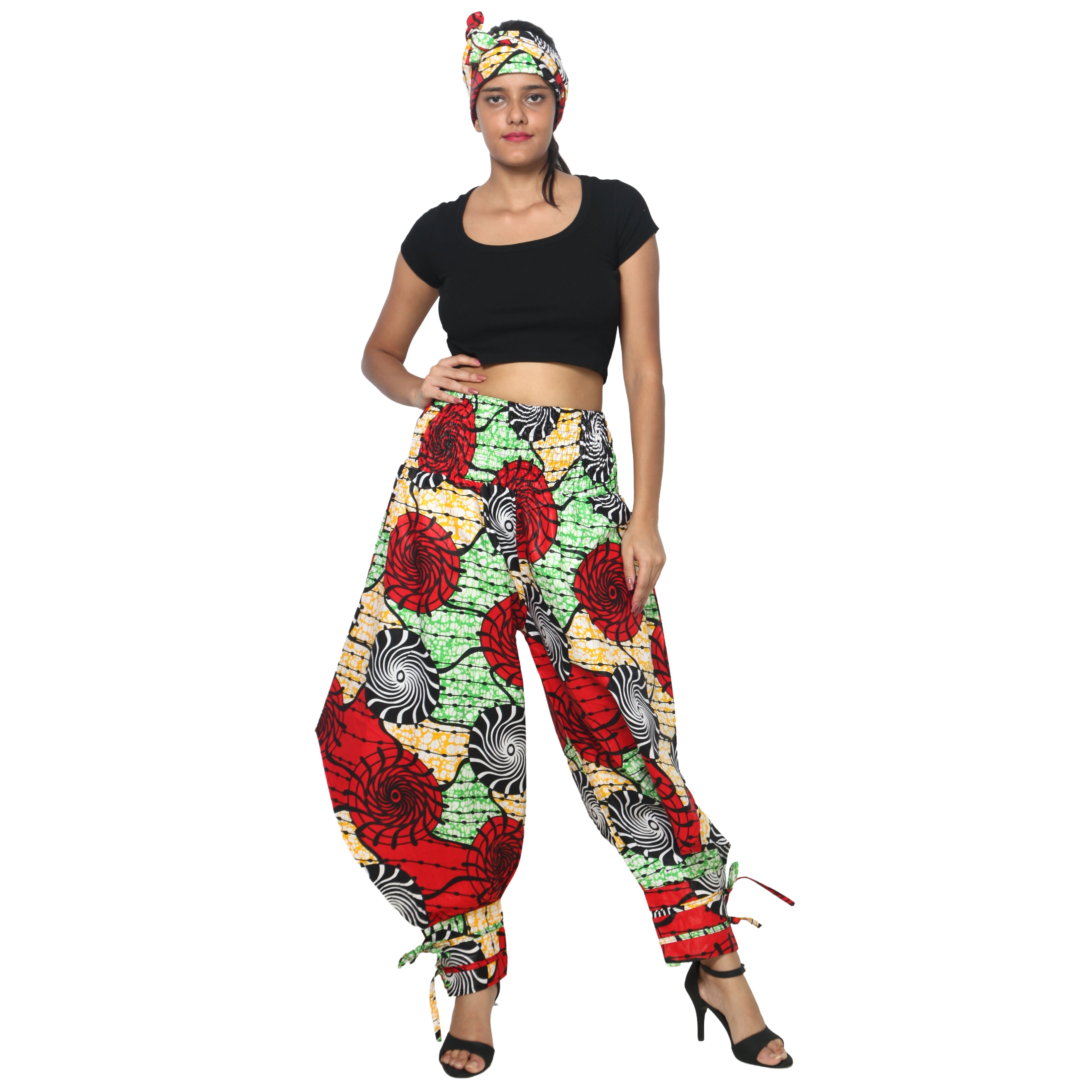 Women's High Waisted Printed Baggy Pants With Tie - FI-140