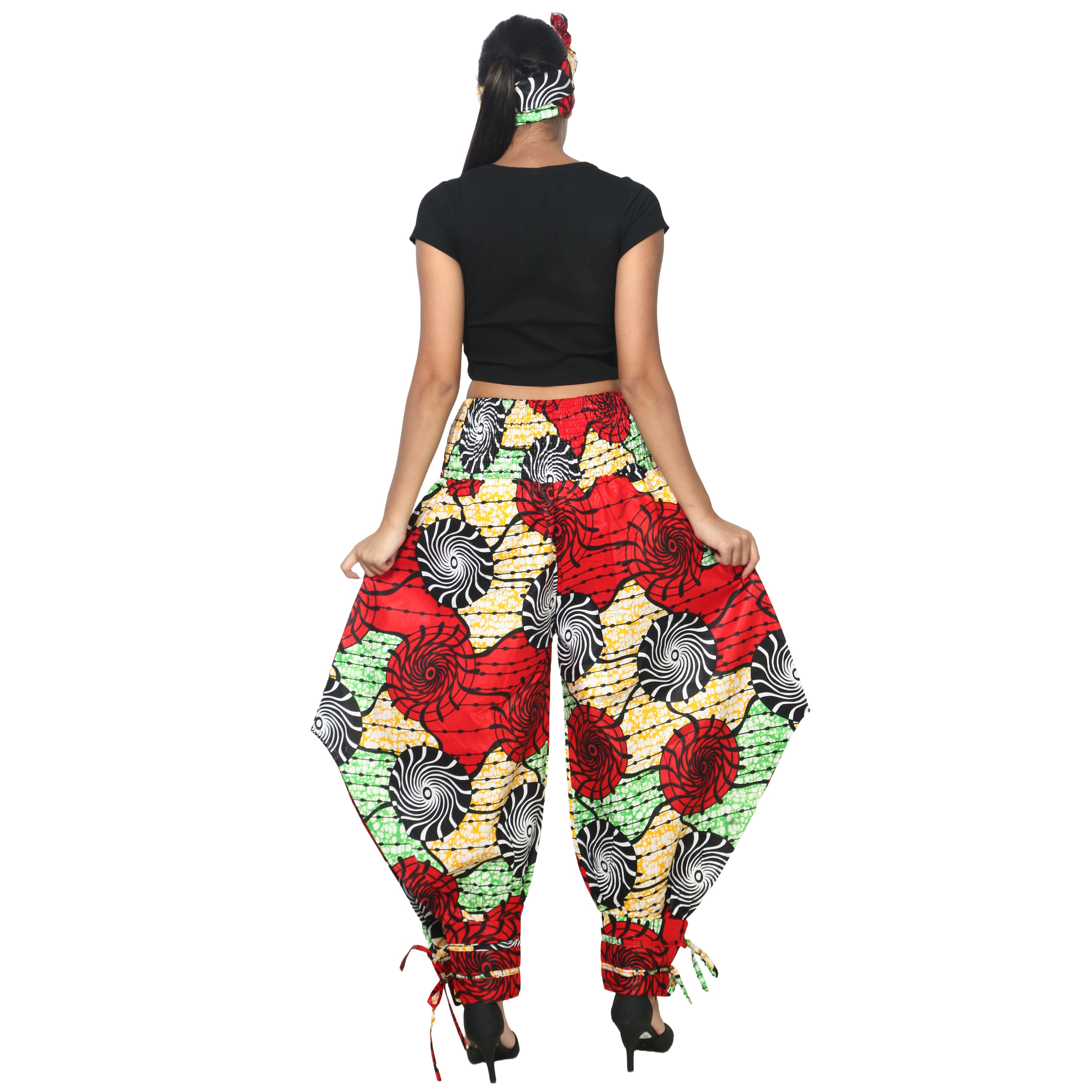 Women's High Waisted Printed Baggy Pants With Tie - FI-140