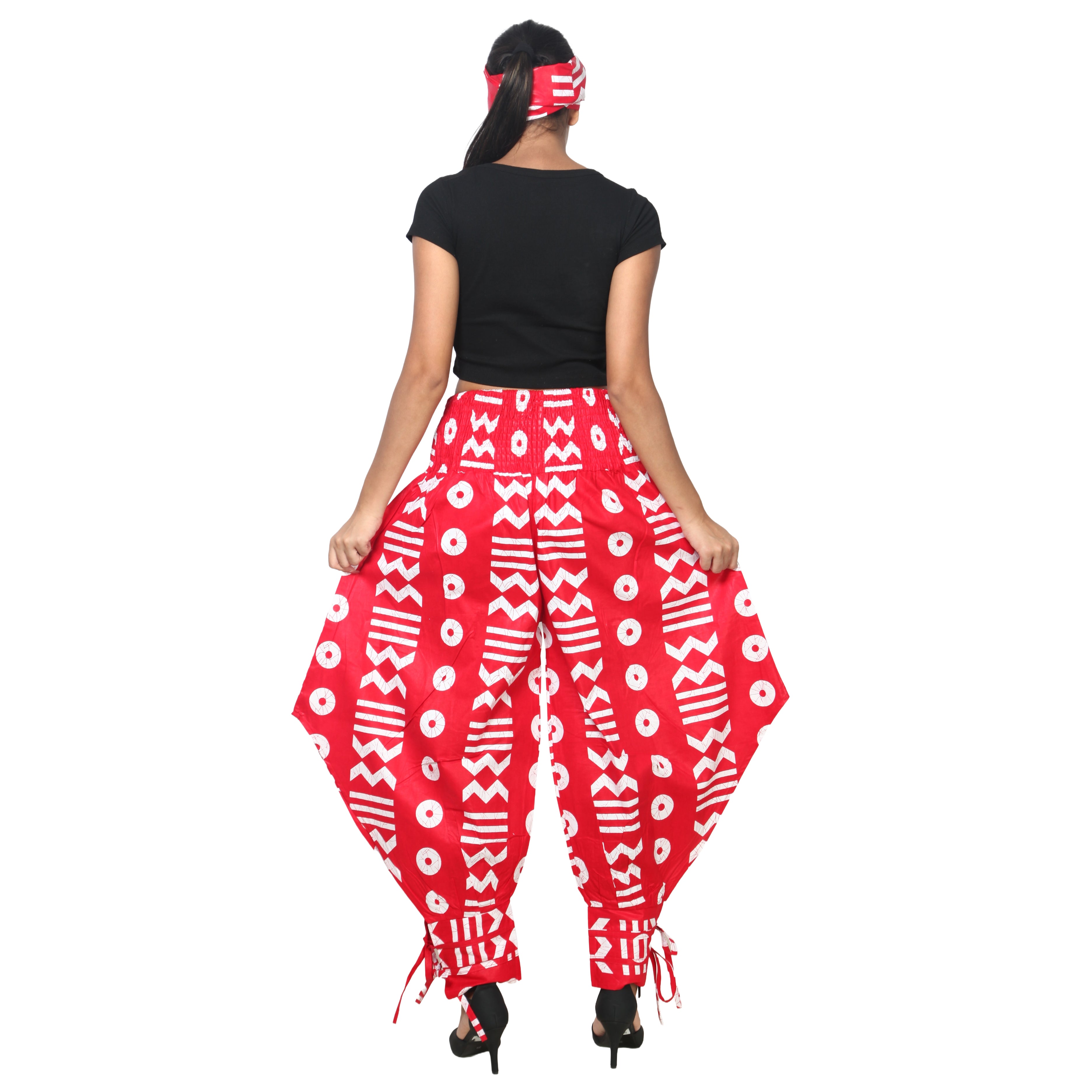 Women's High Waisted Printed Baggy Pants With Tie - FI-140