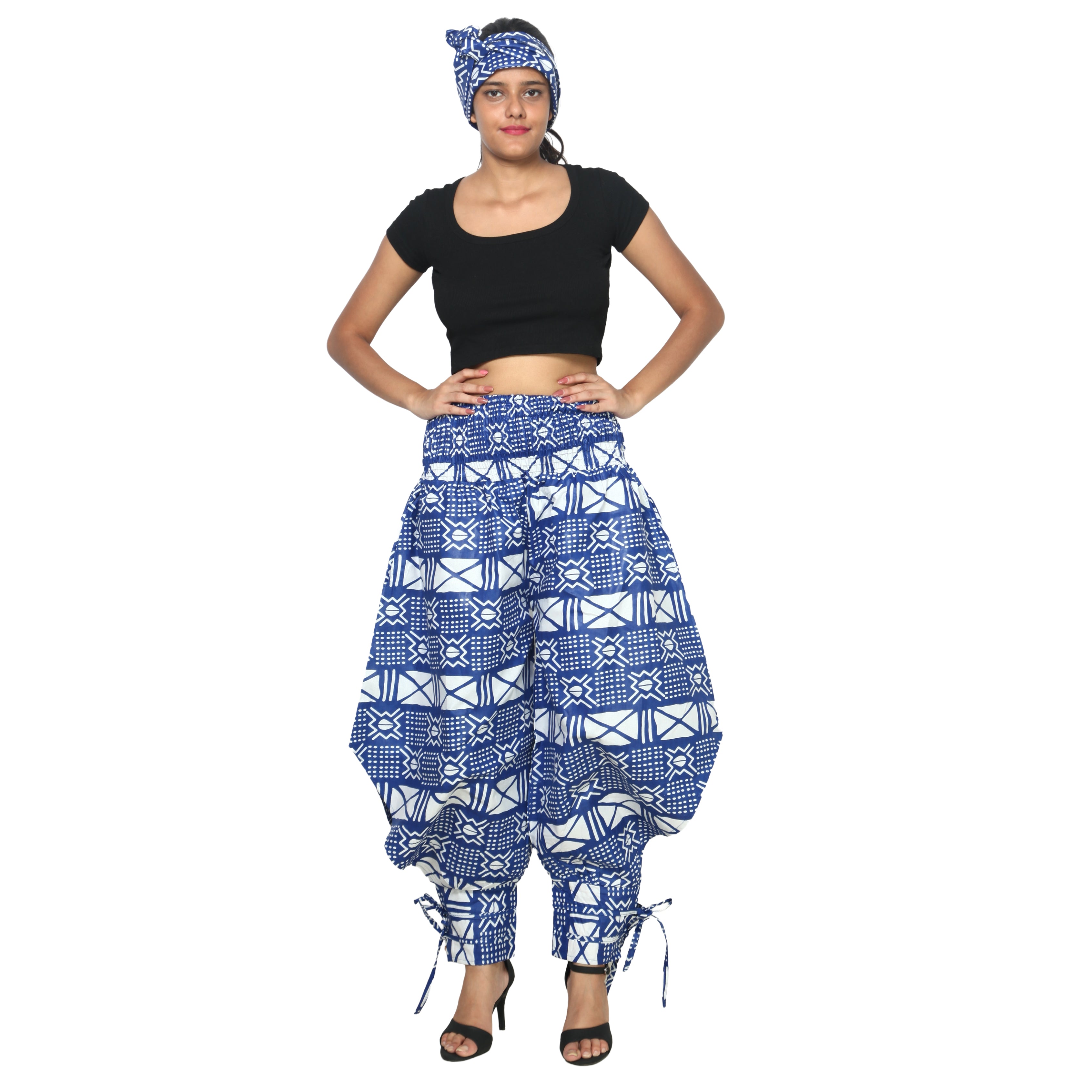 Women's High Waisted Printed Baggy Pants With Tie - FI-140