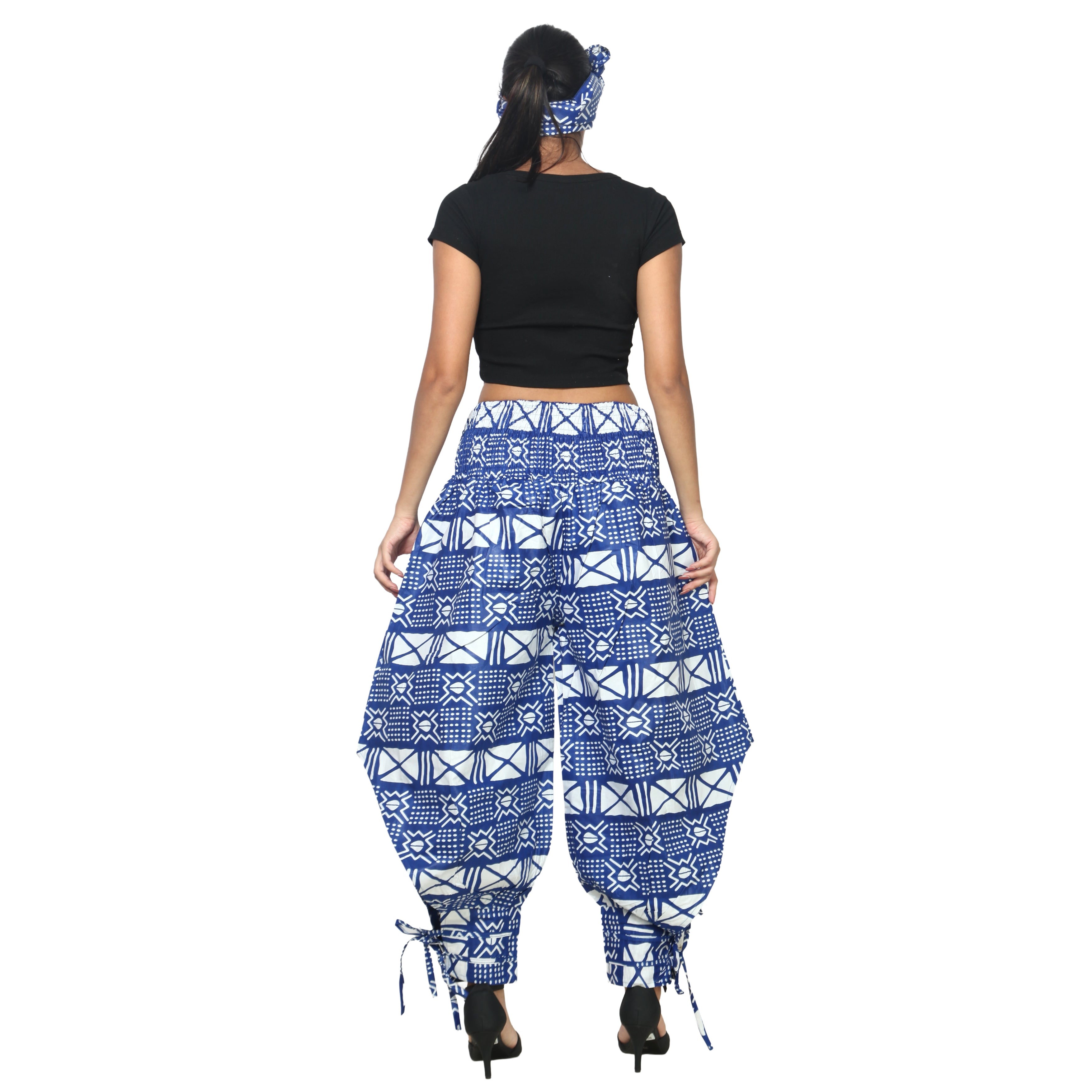 Women's High Waisted Printed Baggy Pants With Tie - FI-140