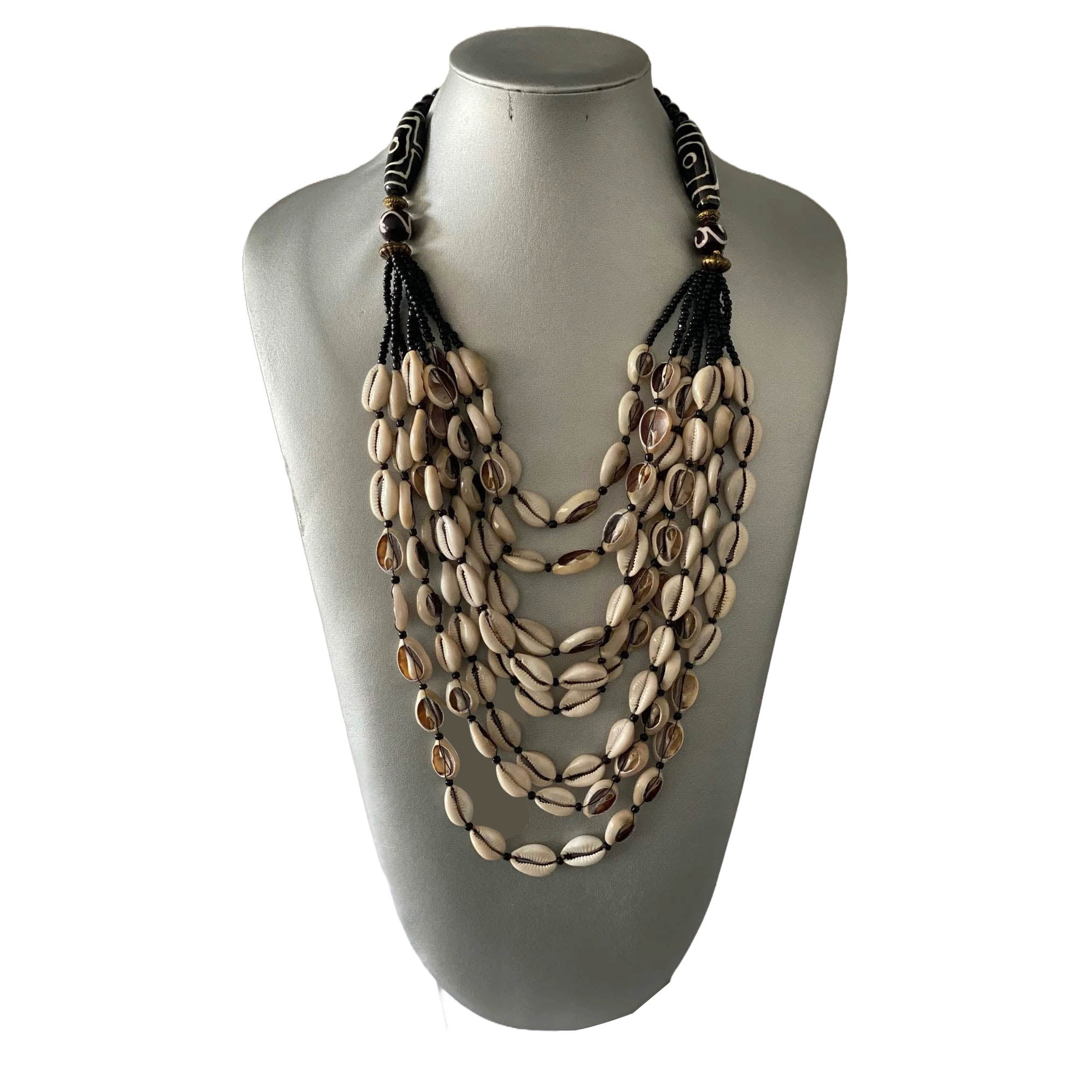 African Multi Layered Strand Cowrie Shell Necklace Set