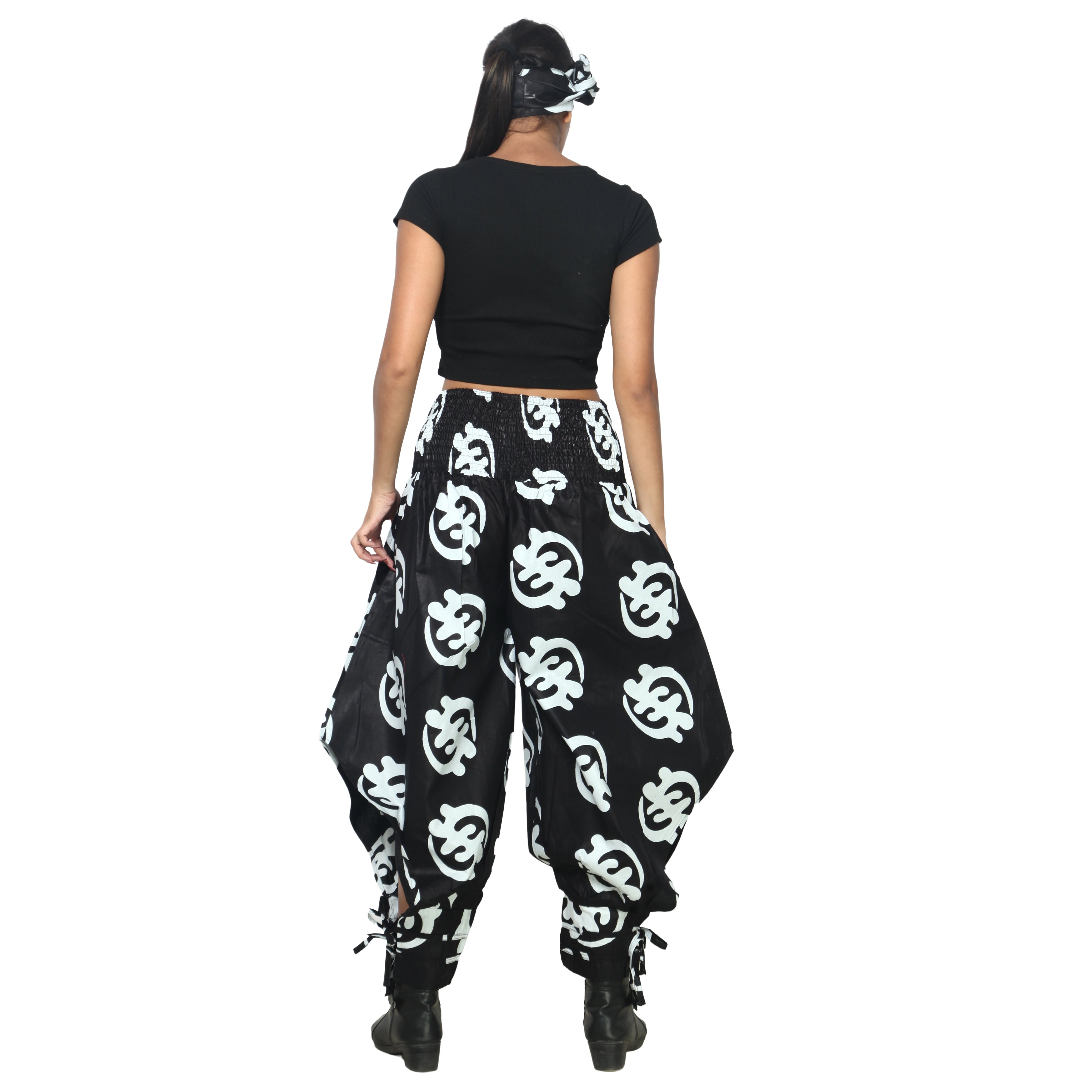 Women's High Waisted Printed Baggy Pants With Tie - FI-140