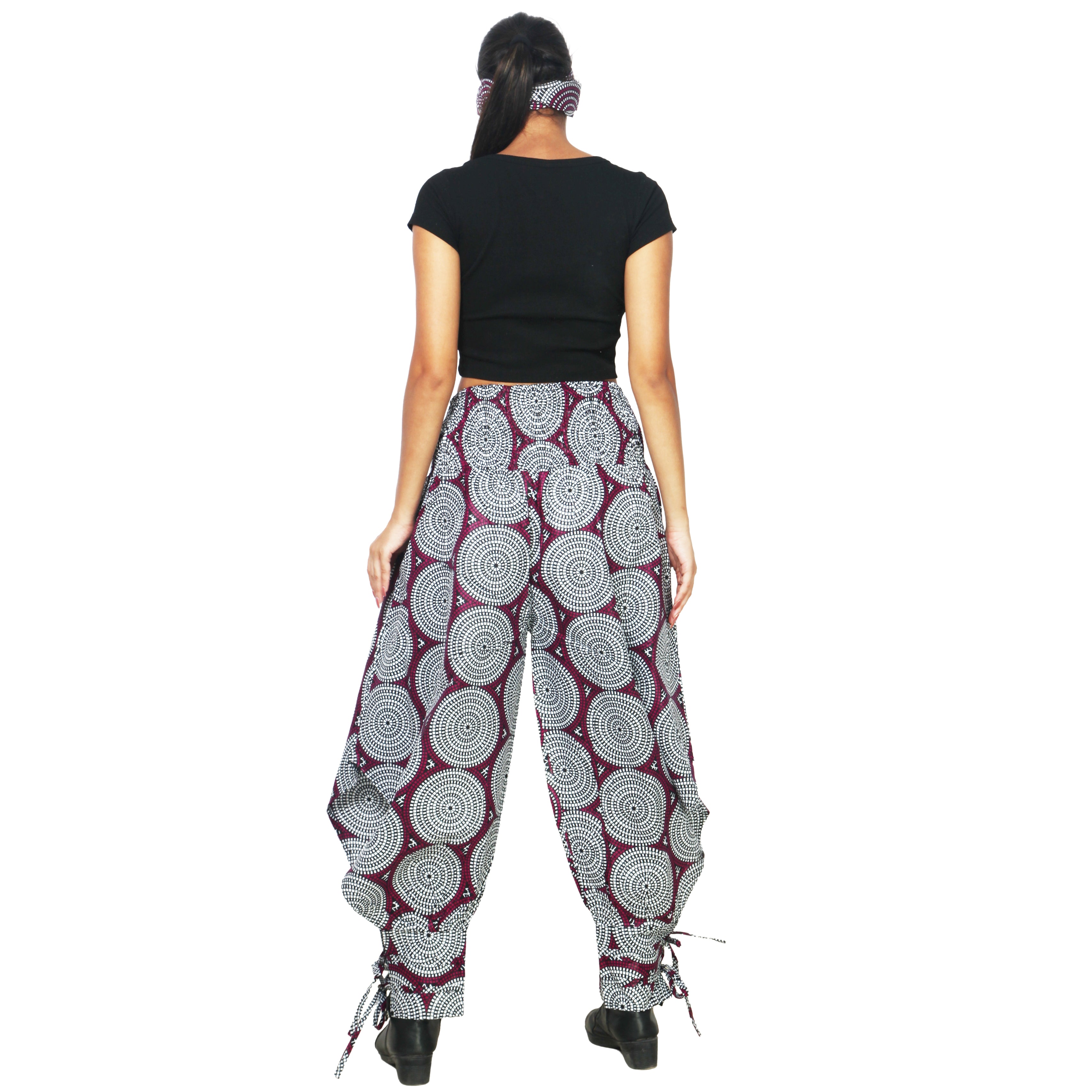 Women's High Waisted Printed Baggy Pants With Tie - FI-140