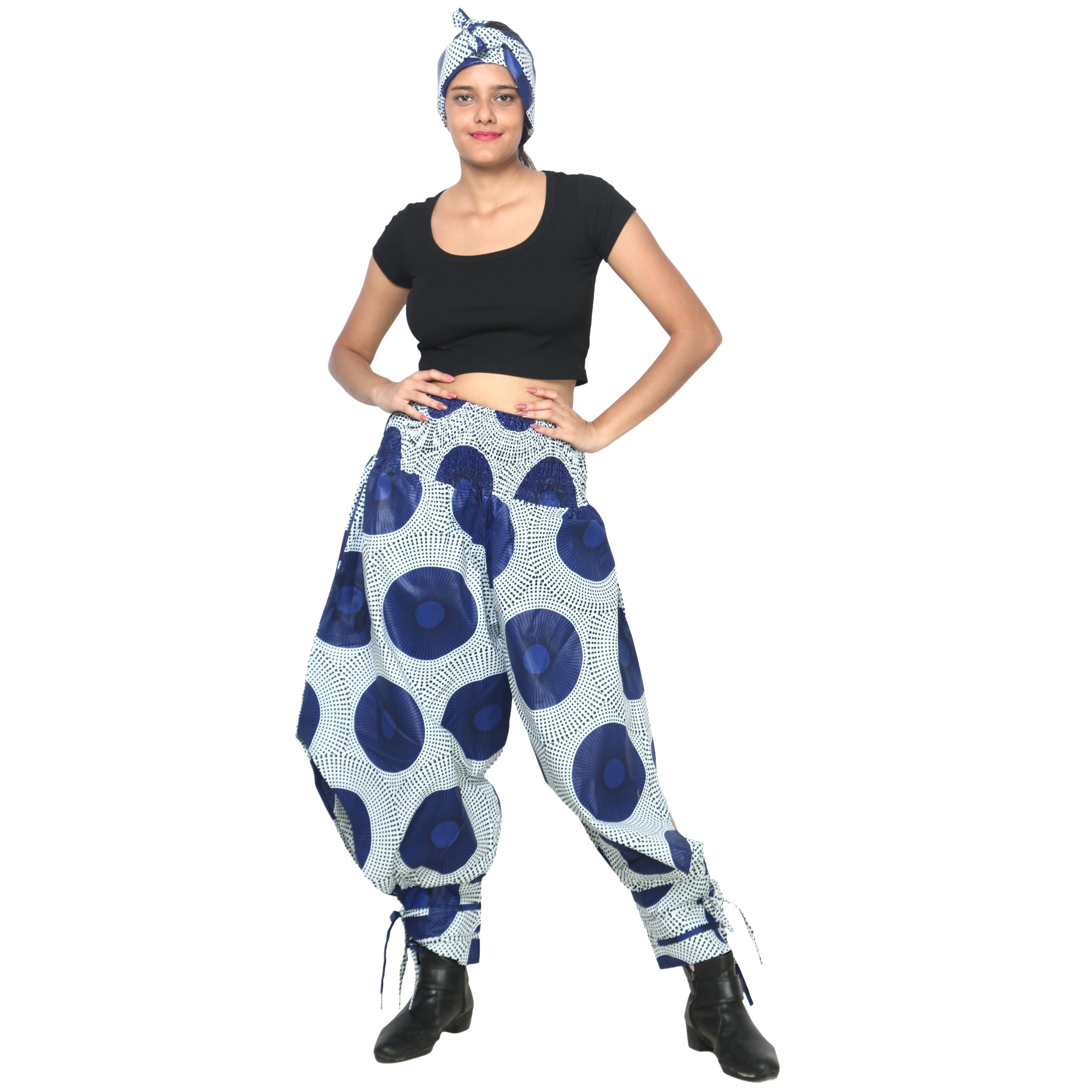 Women's High Waisted Printed Baggy Pants With Tie - FI-140