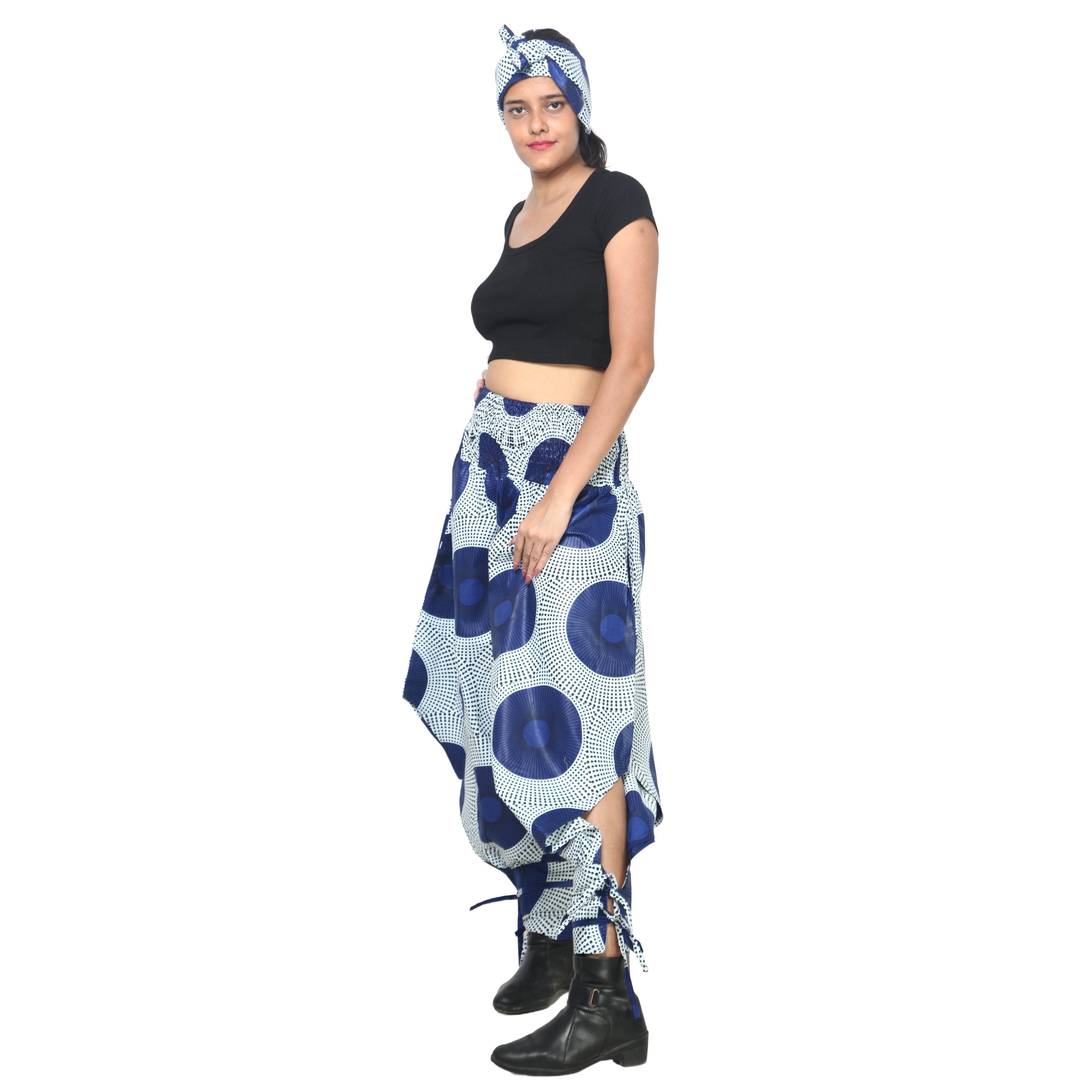Women's High Waisted Printed Baggy Pants With Tie - FI-140