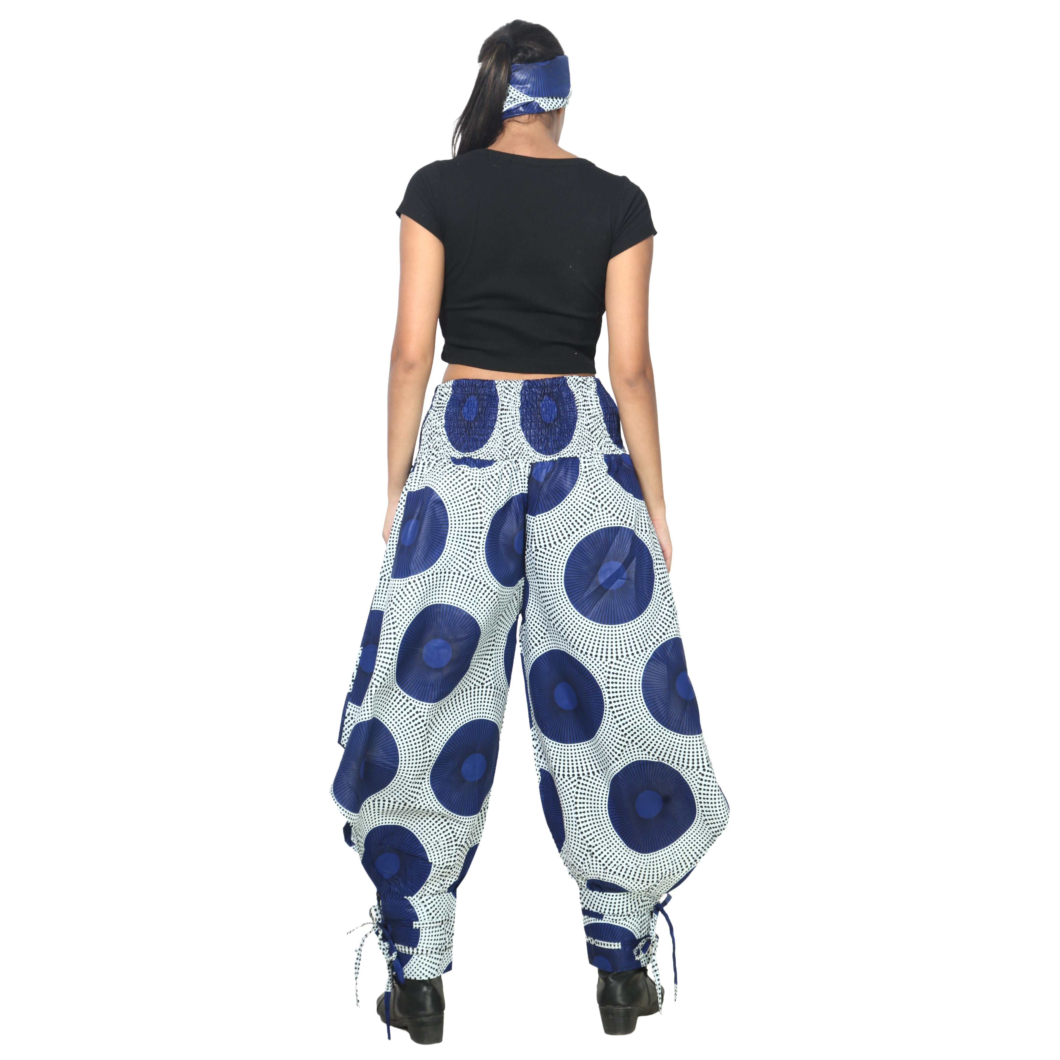 Women's High Waisted Printed Baggy Pants With Tie - FI-140