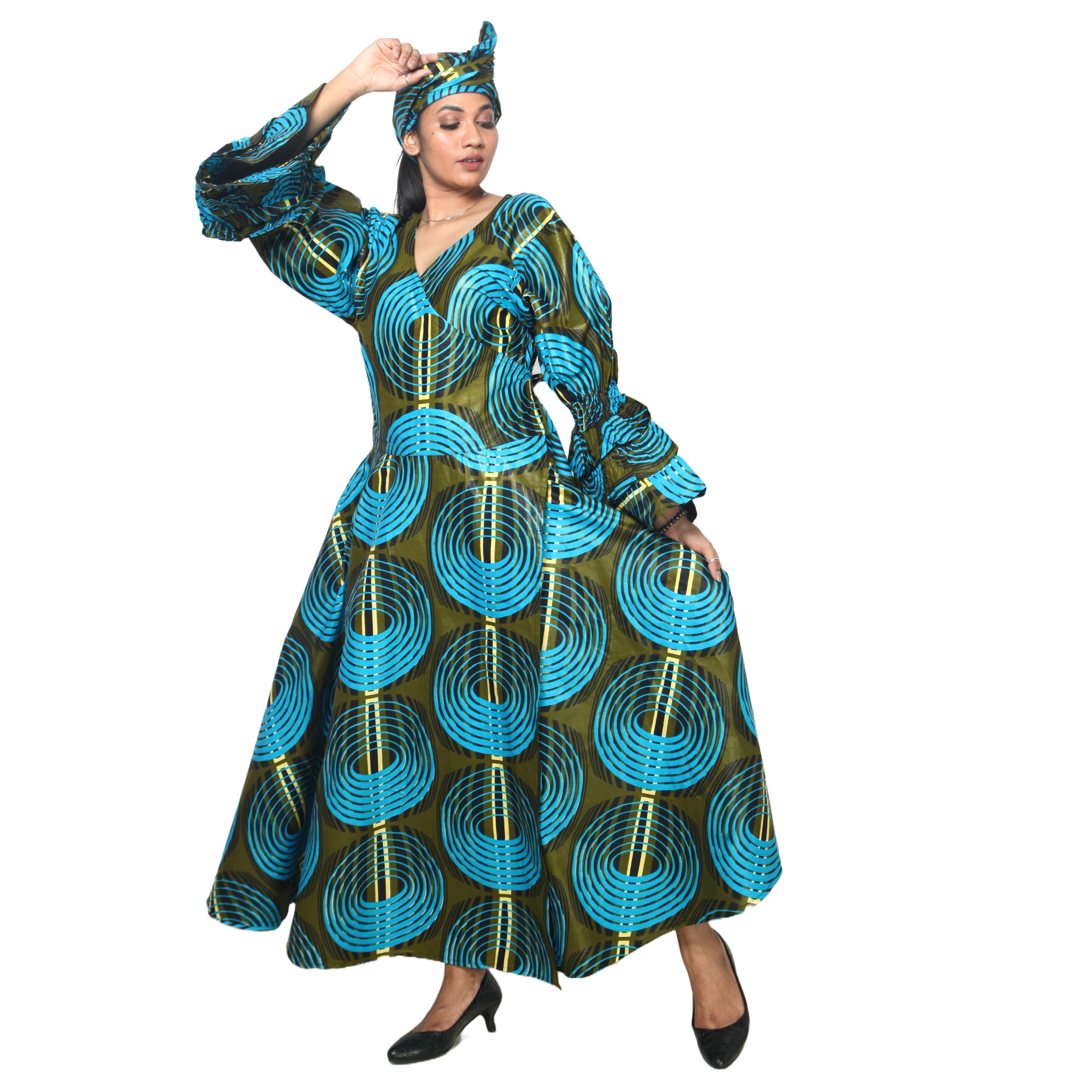Women's Tiered Frill Sleeve Wrap Dress - FI-70 FS