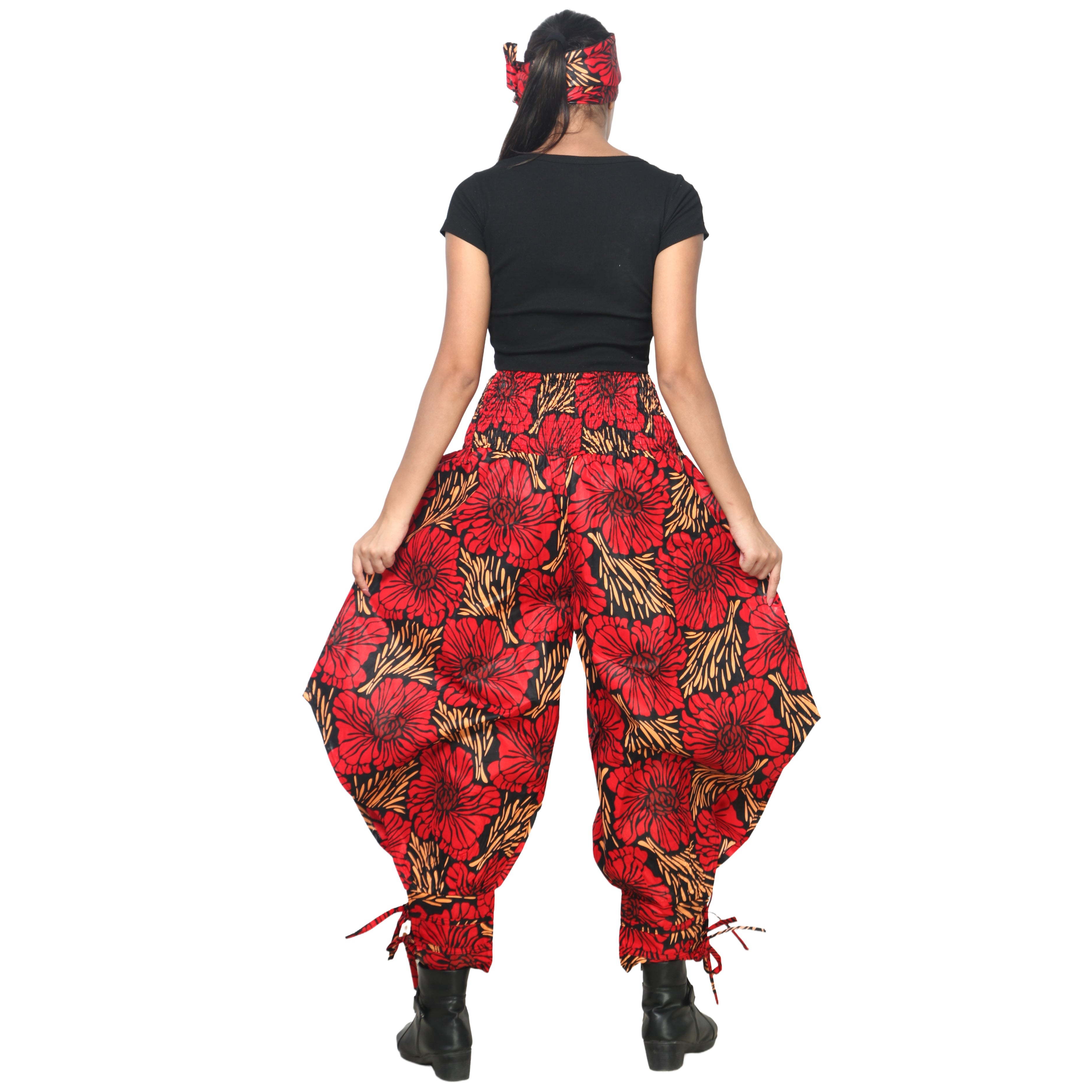 Women's High Waisted Printed Baggy Pants With Tie - FI-140
