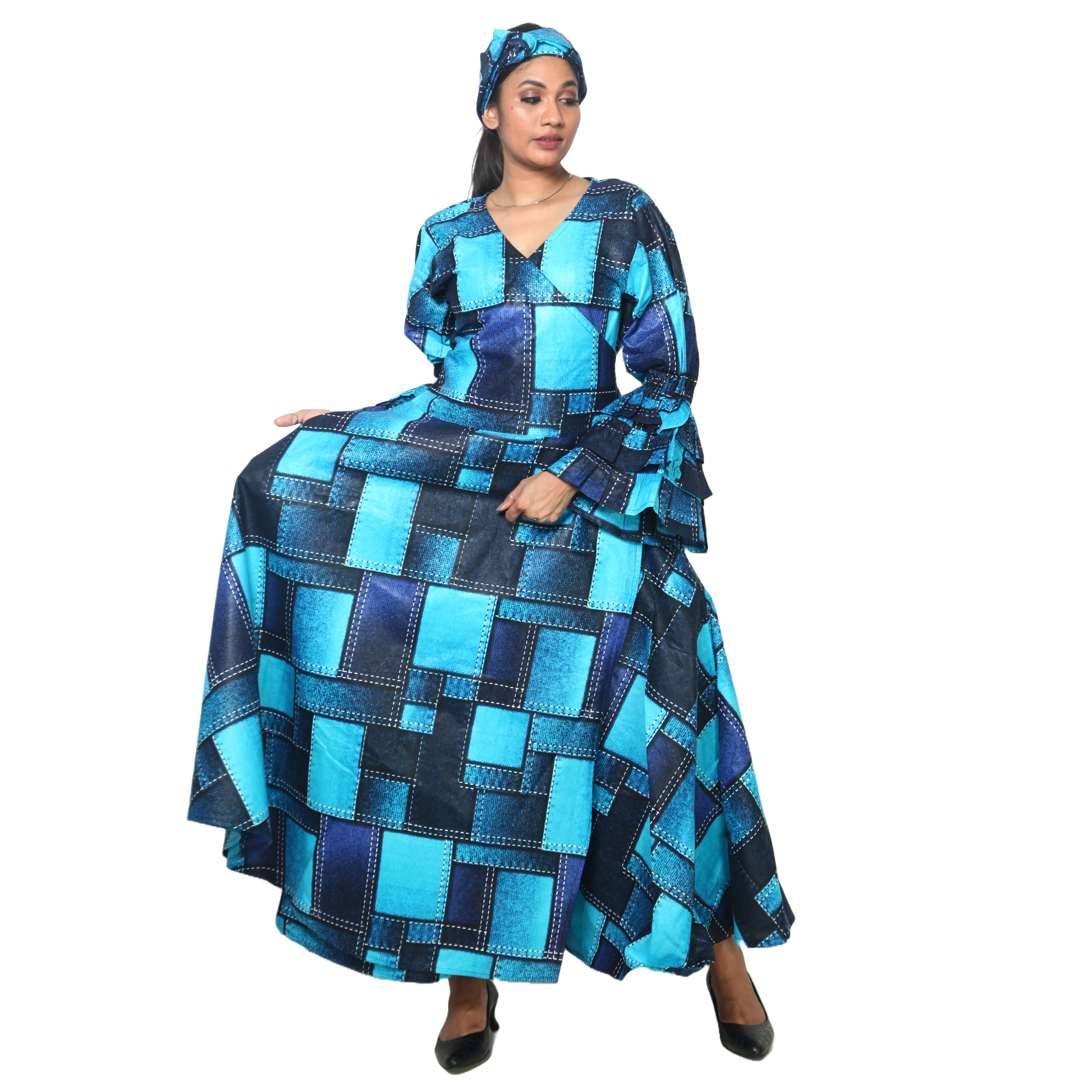 Women's Tiered Frill Sleeve Wrap Dress - FI-70 FS