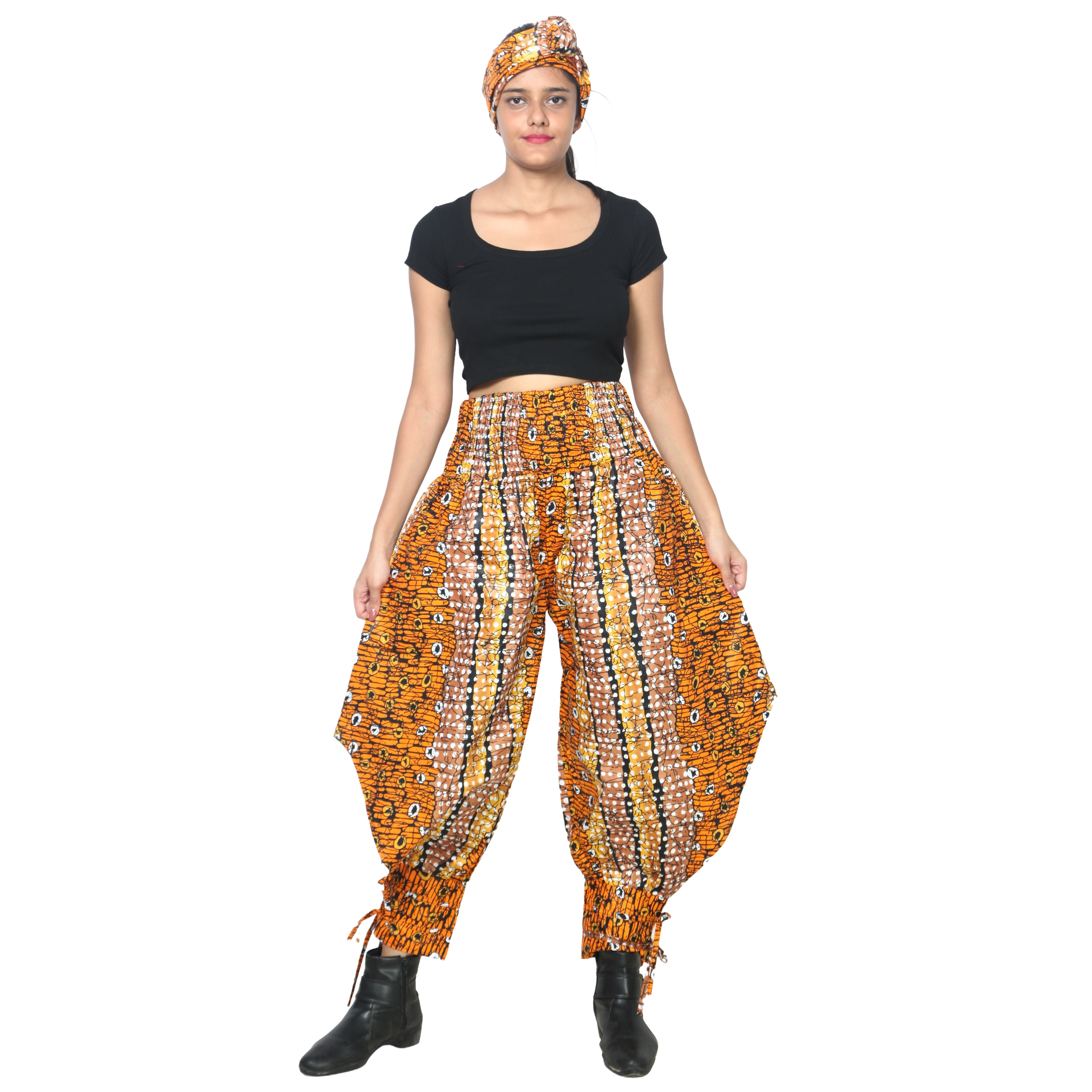 Women's High Waisted Printed Baggy Pants With Tie - FI-140