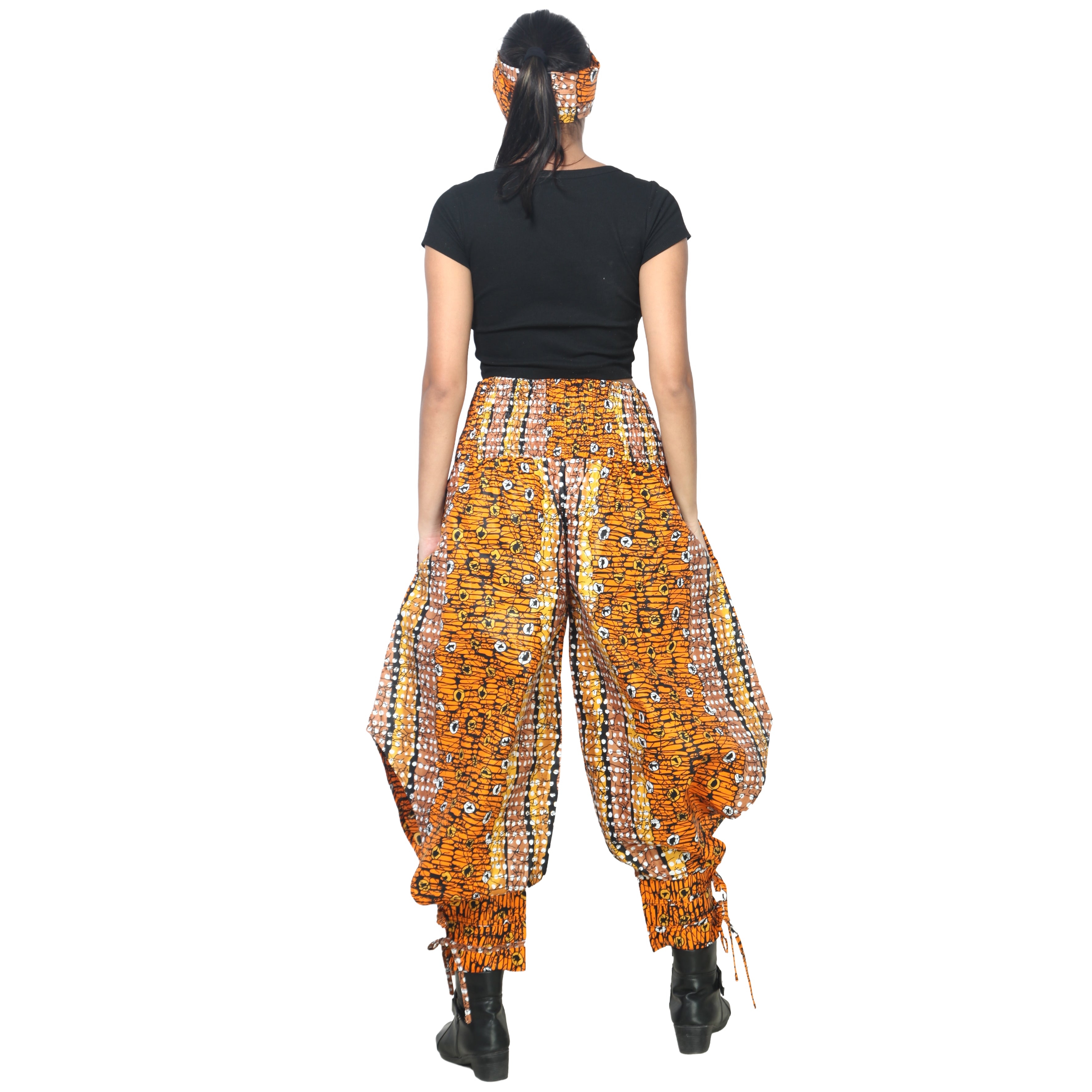 Women's High Waisted Printed Baggy Pants With Tie - FI-140