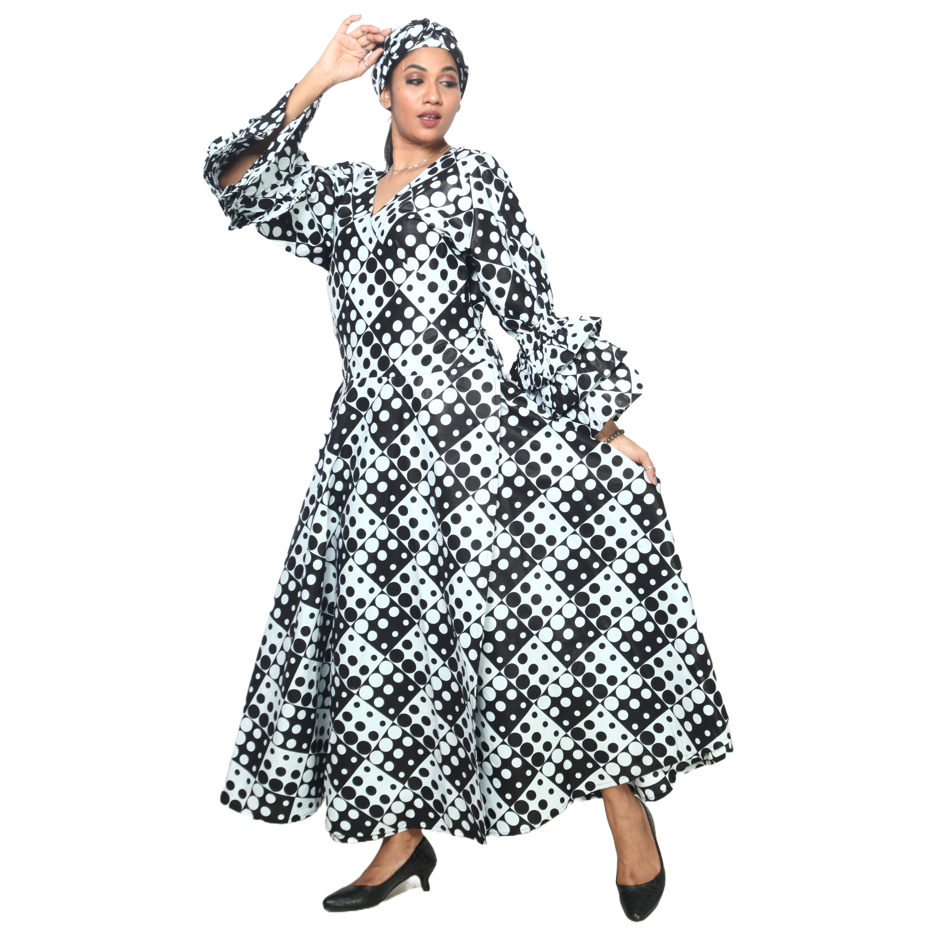 Women's Tiered Frill Sleeve Wrap Dress - FI-70 FS