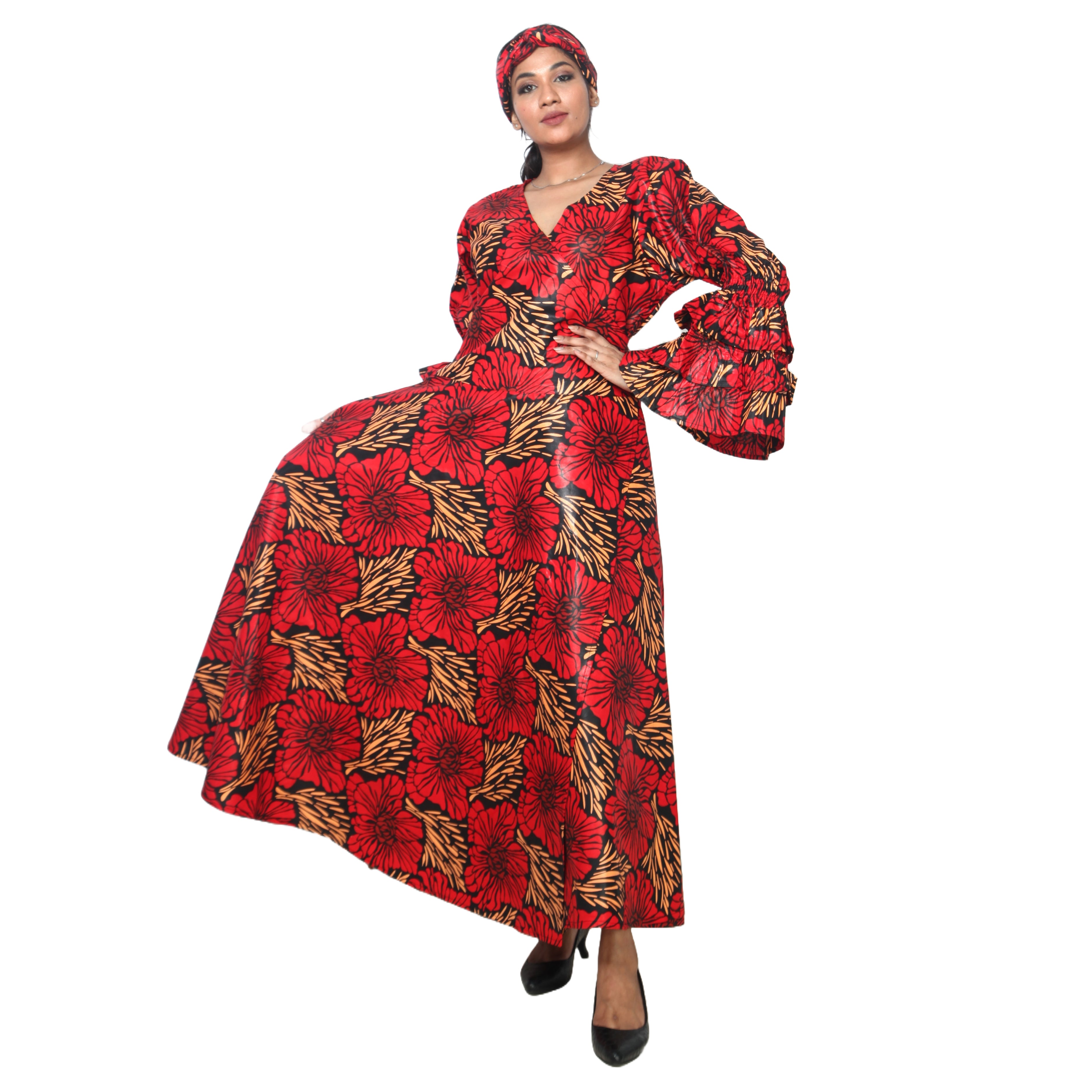 Women's Tiered Frill Sleeve Wrap Dress - FI-70 FS