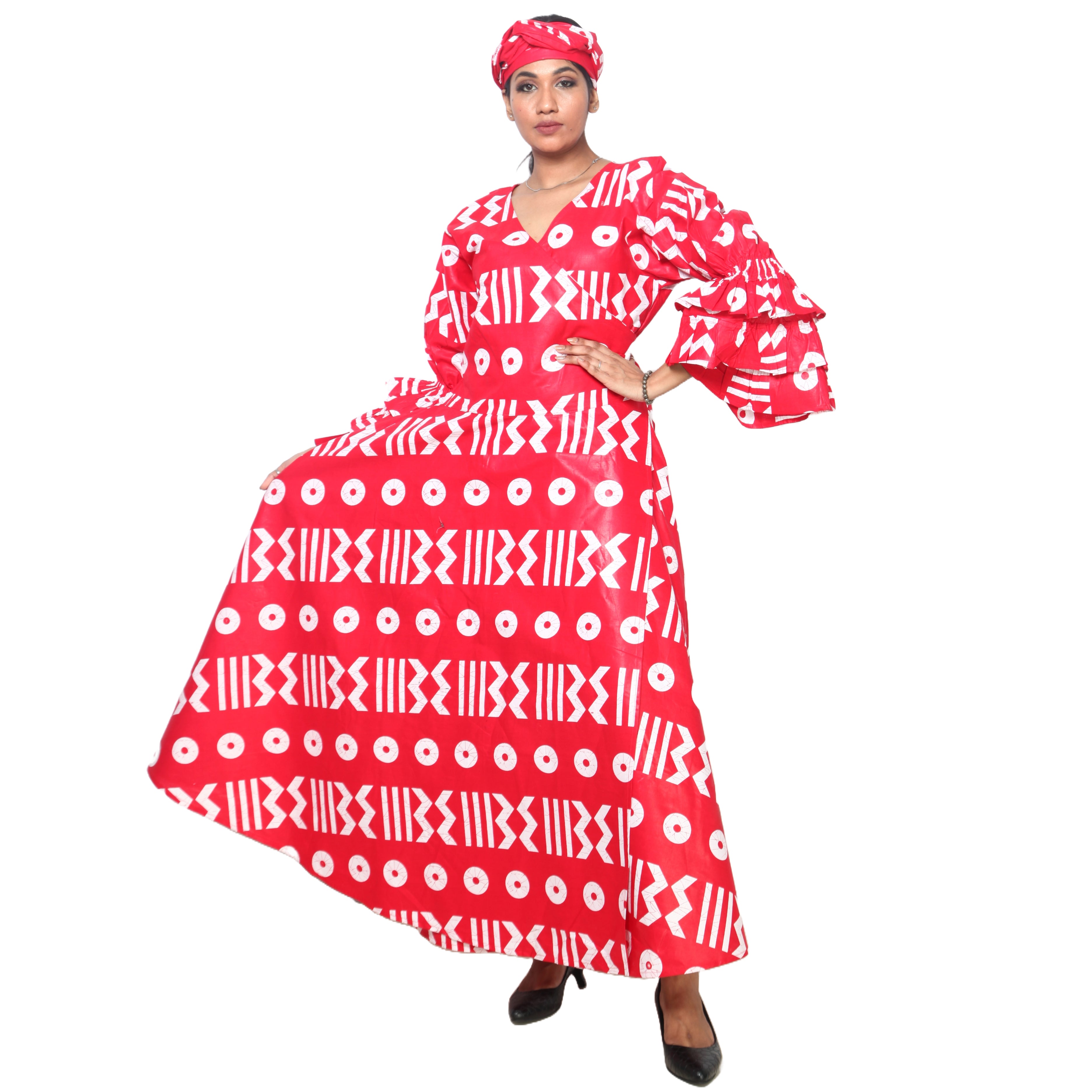 Women's Tiered Frill Sleeve Wrap Dress - FI-70 FS