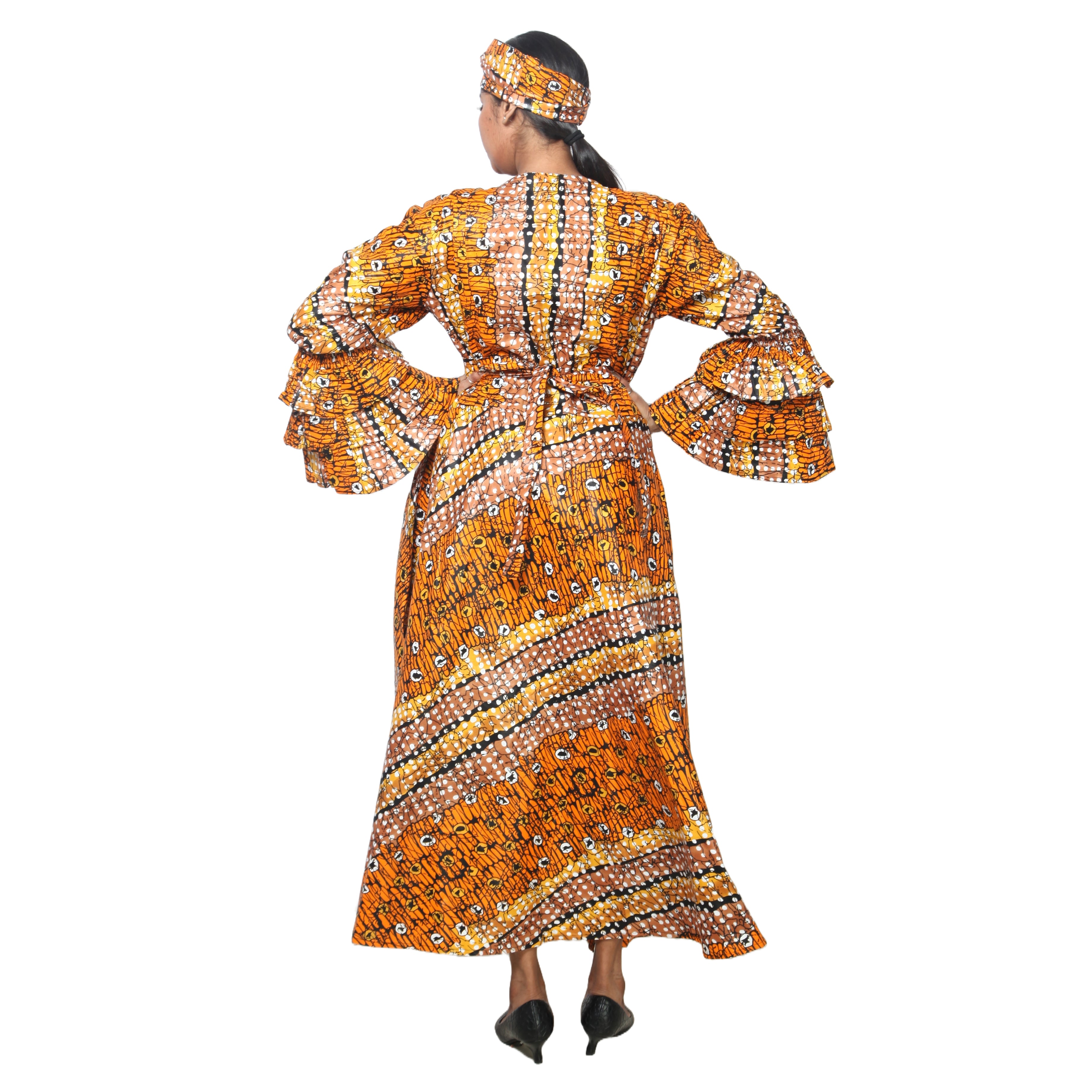 Women's Tiered Frill Sleeve Wrap Dress - FI-70 FS