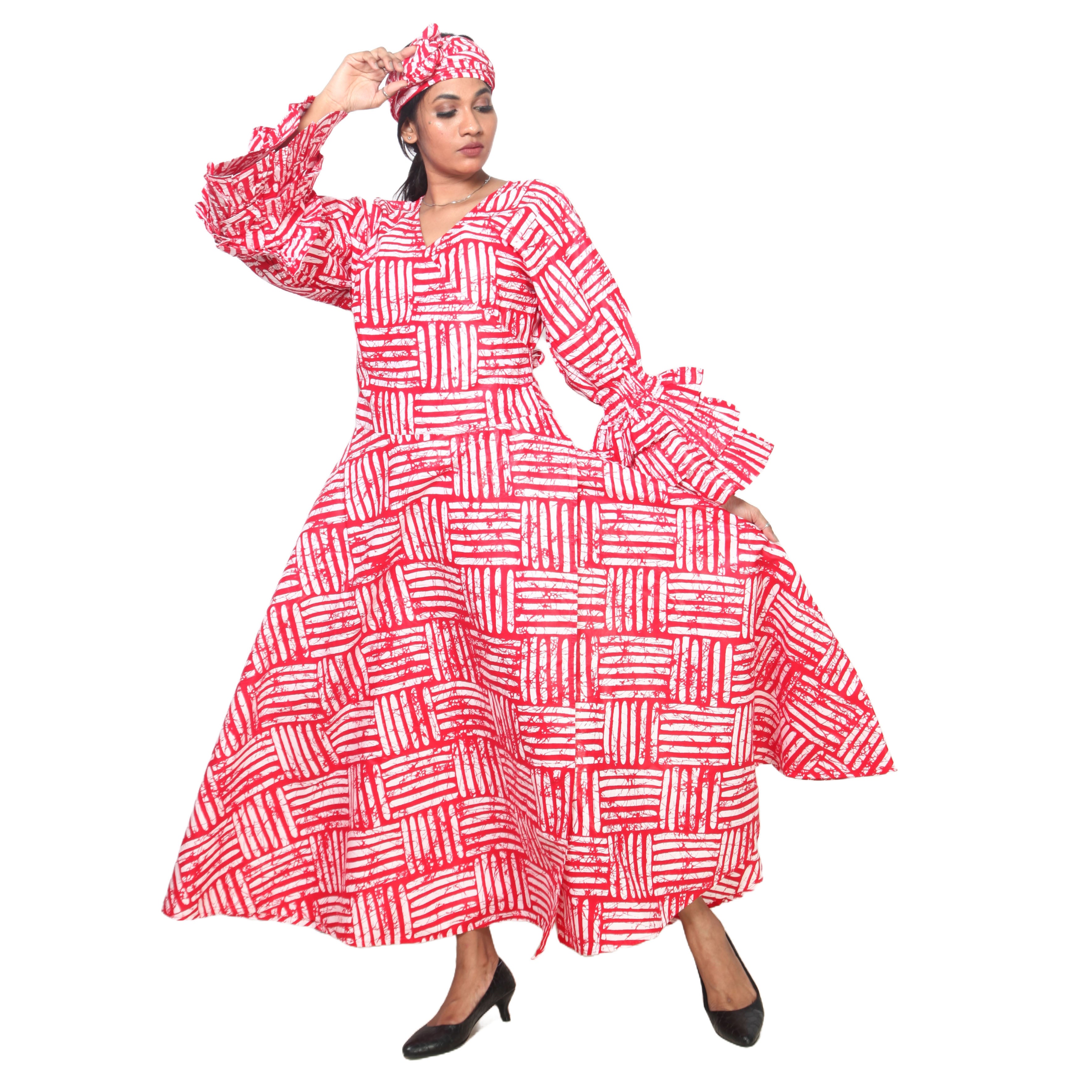 Women's Tiered Frill Sleeve Wrap Dress - FI-70 FS