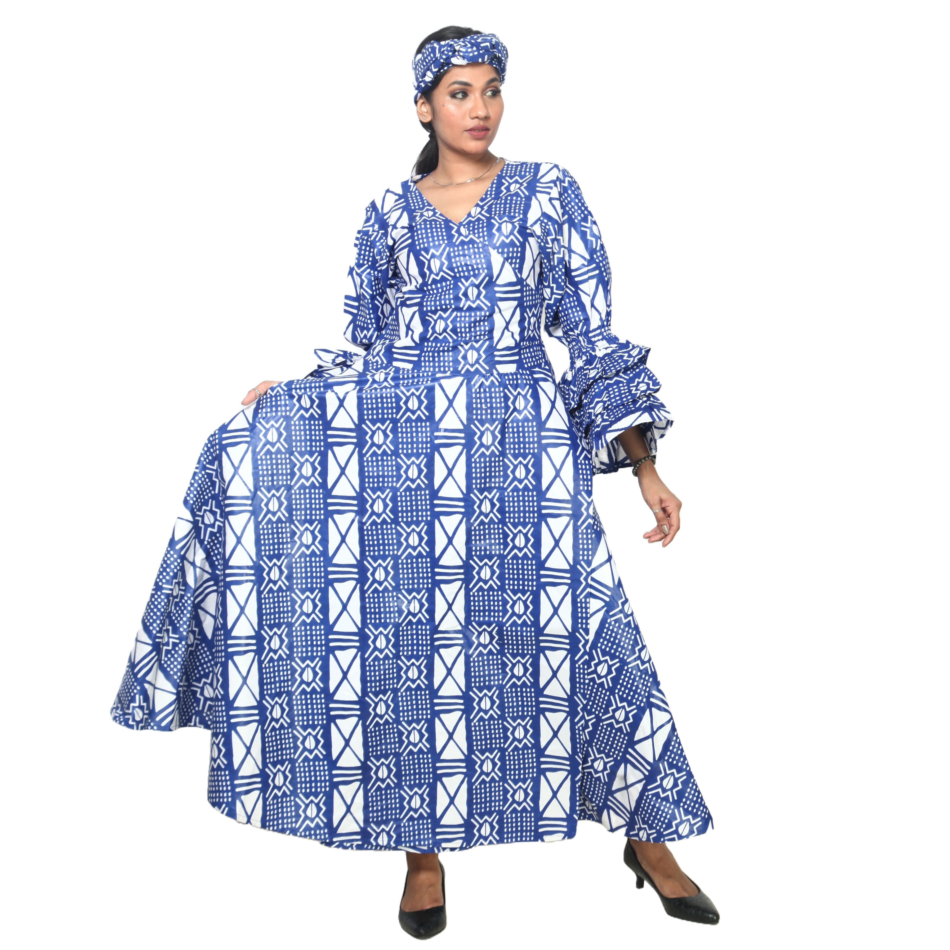 Women's Tiered Frill Sleeve Wrap Dress - FI-70 FS