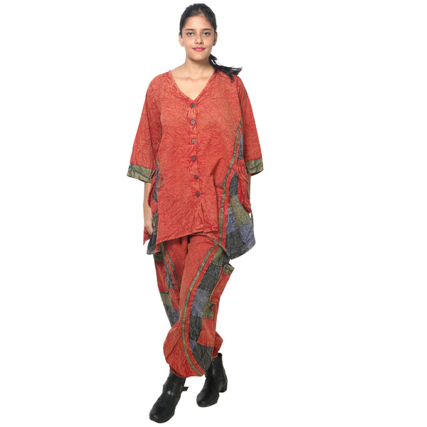 Women's Crack Acid Wash Tunic and Pant Set -- FI-8001
