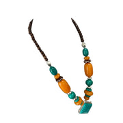 African Turquoise and Orange Gemstone Necklace Set -- Jewelry 8