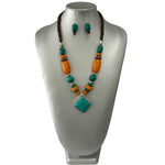 African Turquoise and Orange Gemstone Necklace Set -- Jewelry 8