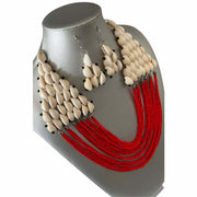 African Tribal Cowrie Shell Necklace Set with Beaded Layers