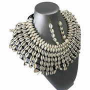 African Cowrie Shell Multi Layered Necklace Set