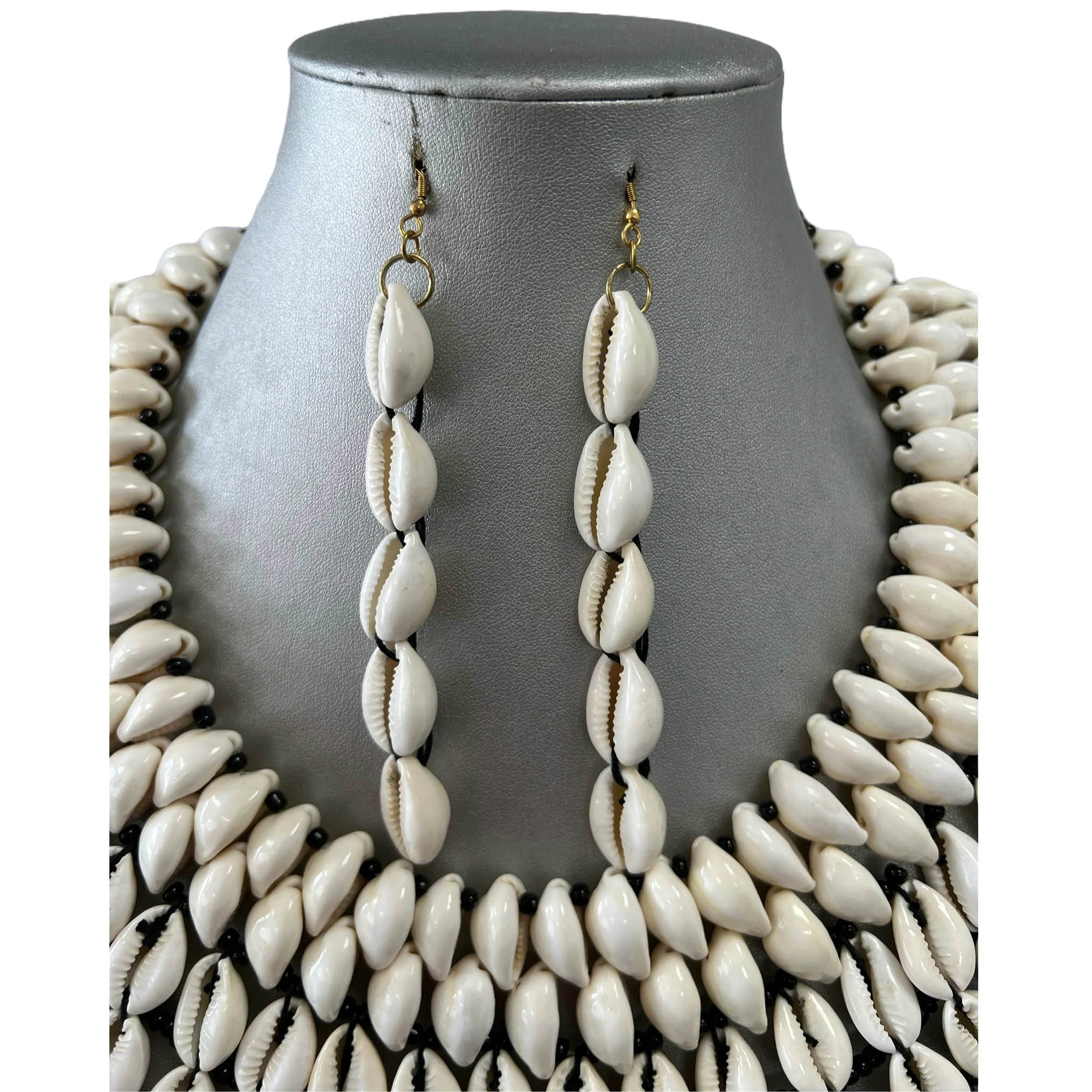 African Cowrie Shell Multi Layered Necklace Set
