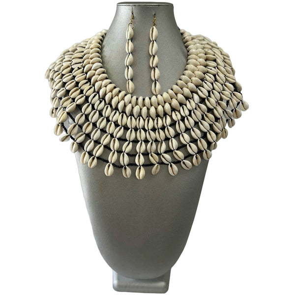 African Cowrie Shell Multi Layered Necklace Set