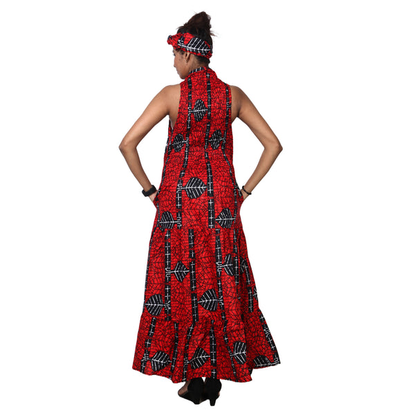 Women's 3 Button Sleeveless Halter Collar Maxi Dress -- FI-3028L