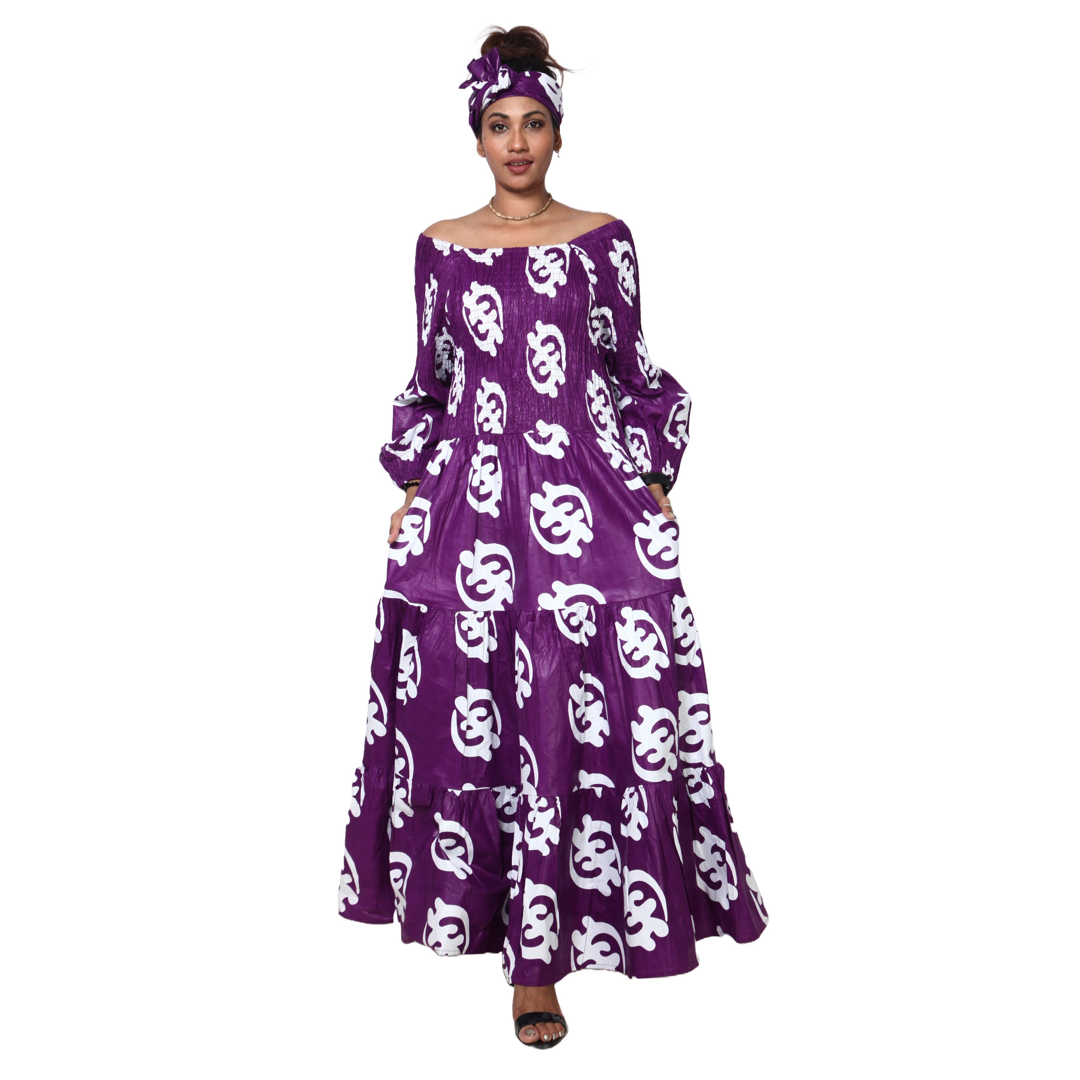 Women's Smocking Long Sleeve Maxi Dress -- FI-50083