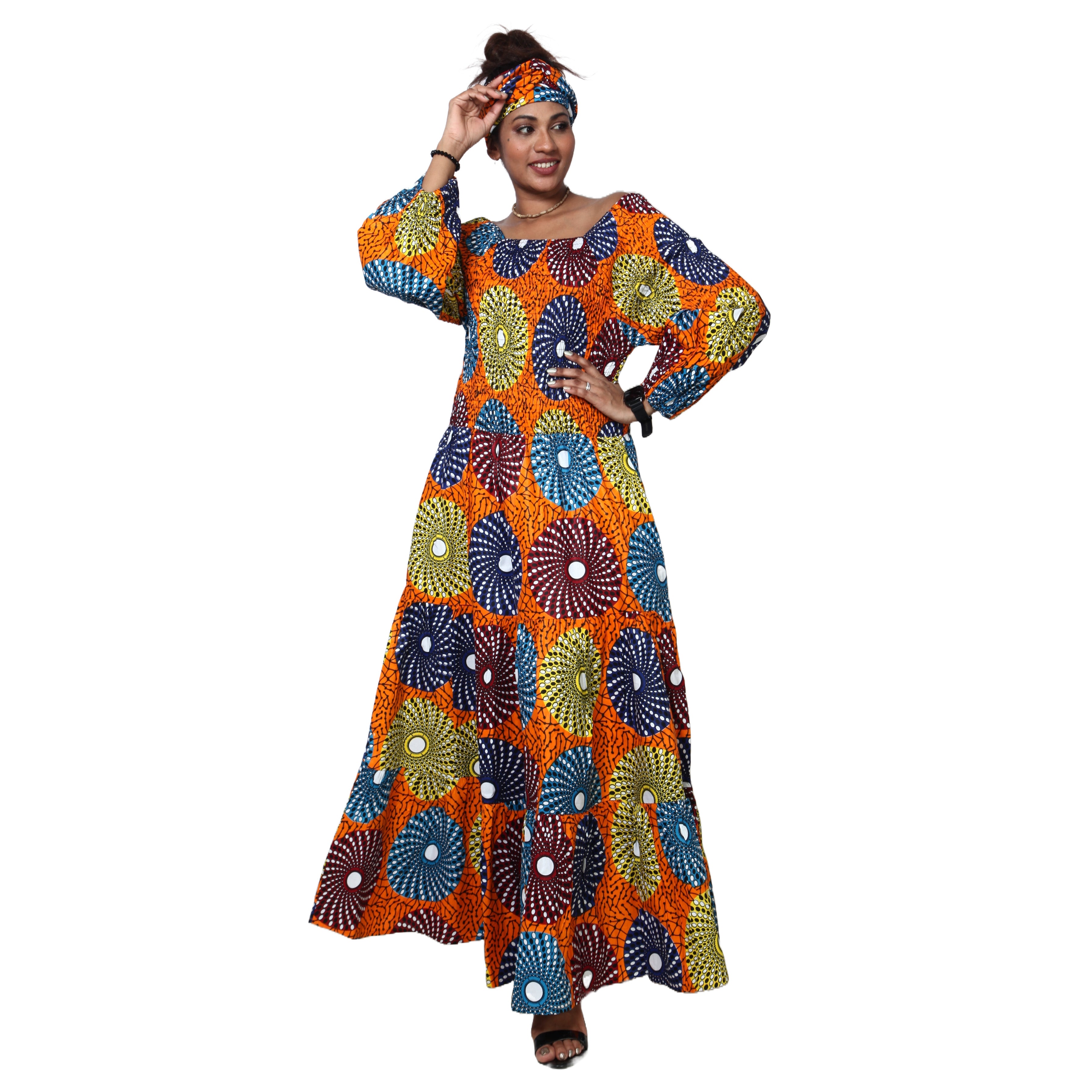 Women's Smocking Long Sleeve Maxi Dress -- FI-50083