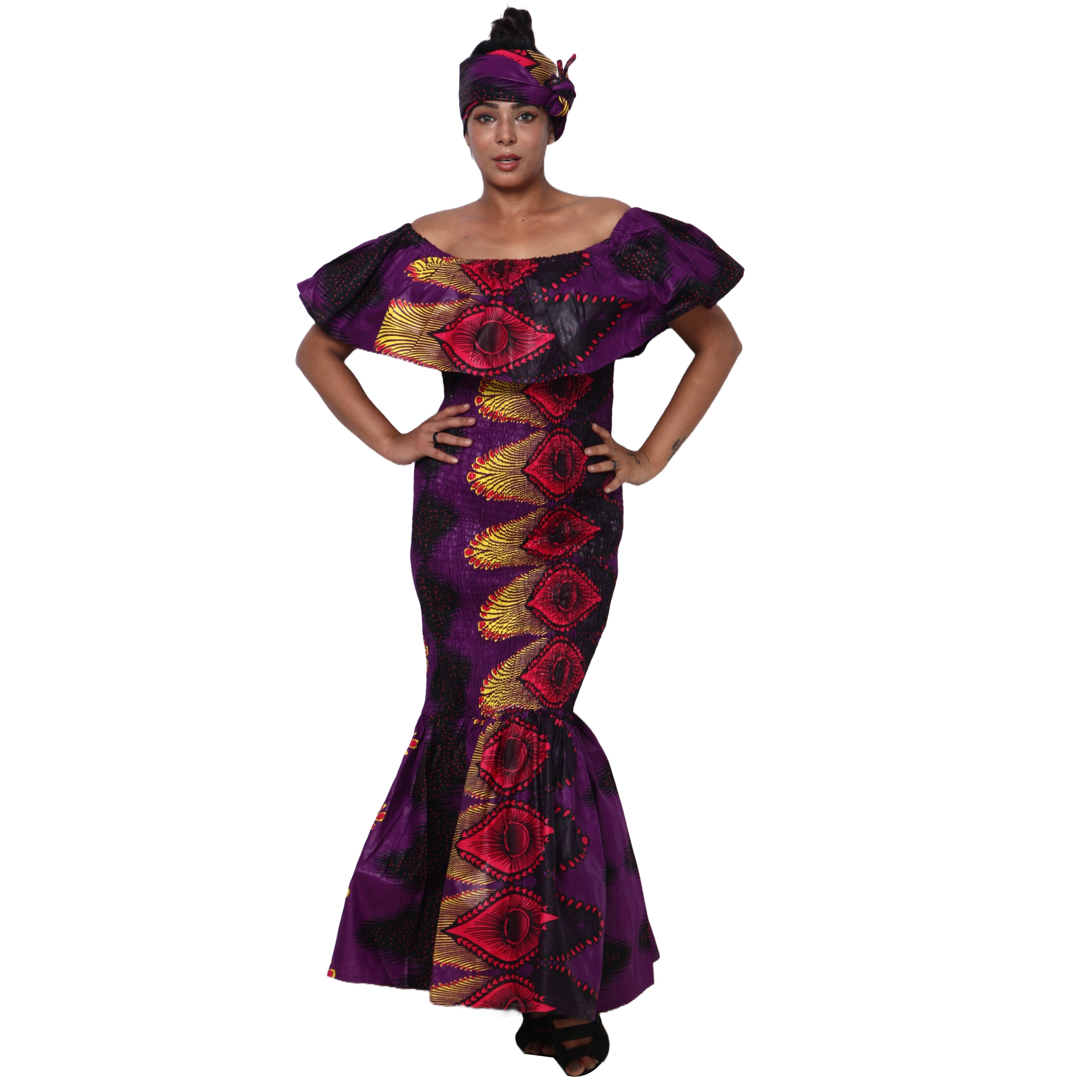 Women's Off Shoulder Smocking Maxi Dress -- FI-50077
