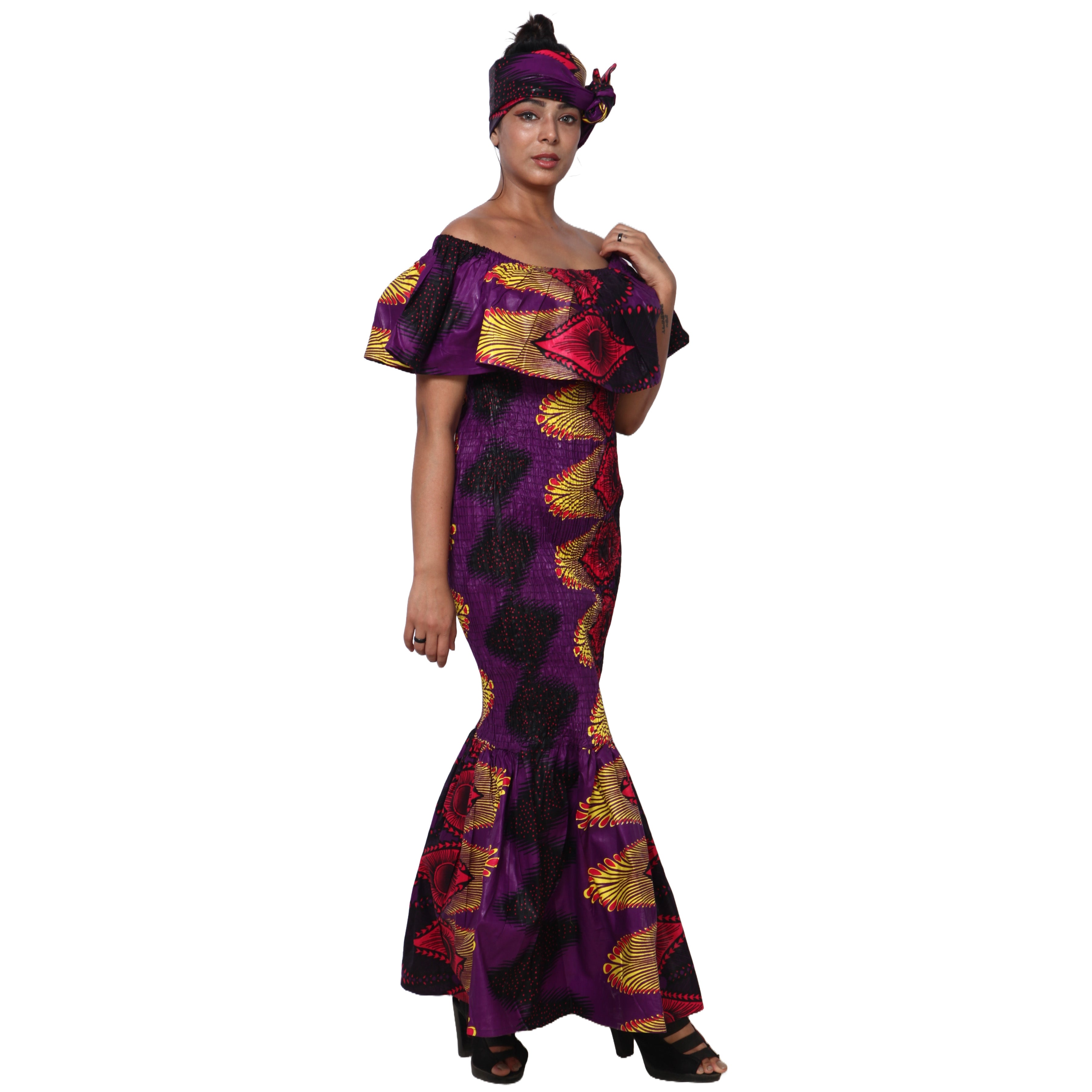 Women's Off Shoulder Smocking Maxi Dress -- FI-50077