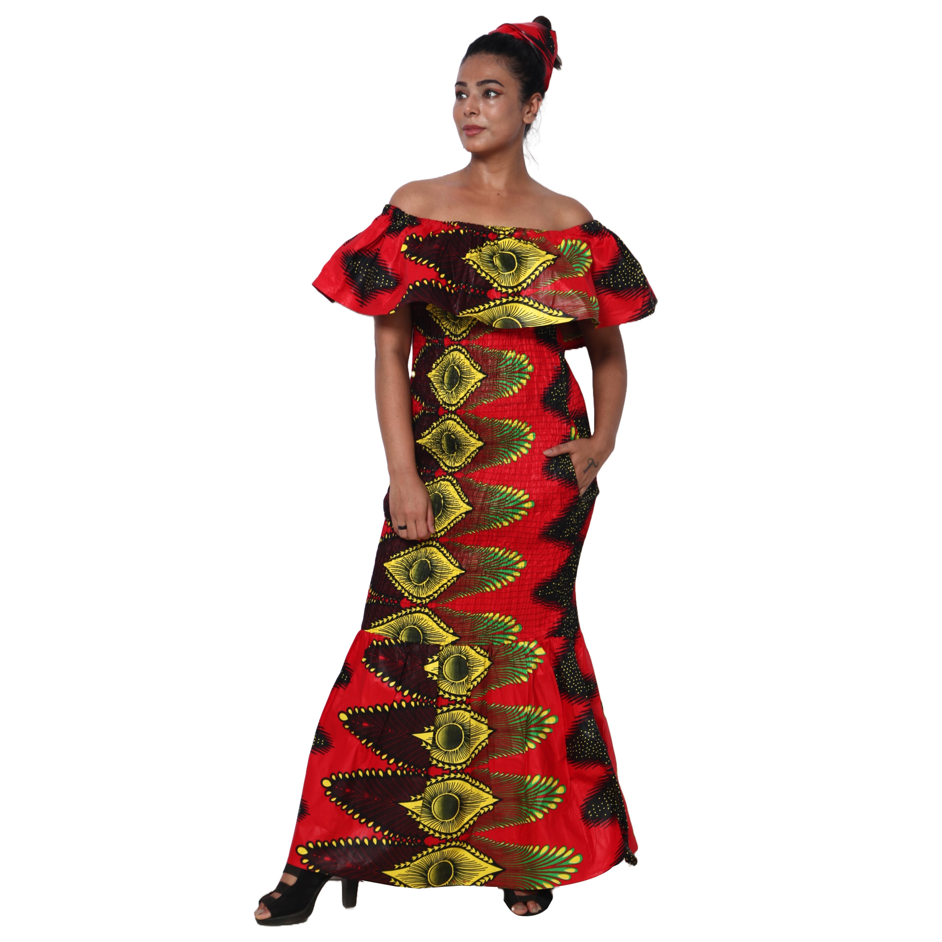 Women's Off Shoulder Smocking Maxi Dress -- FI-50077
