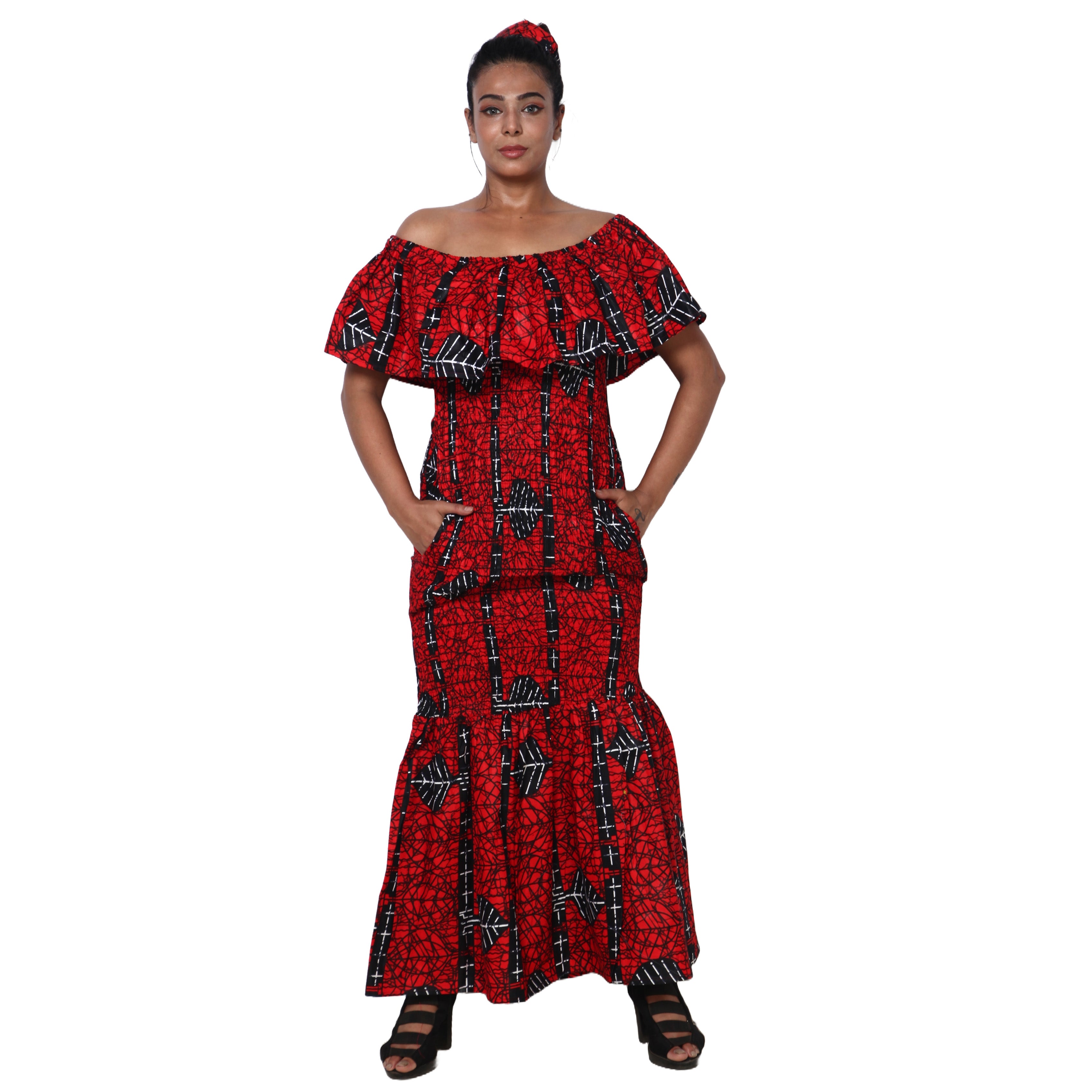 Women's Off Shoulder Smocking Maxi Dress -- FI-50077