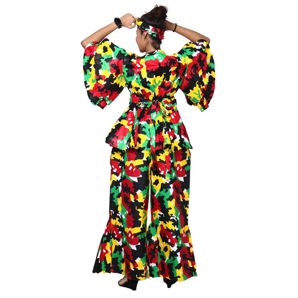 Women's Peplum Top and Wide Leg Pant Set -- FI-4048