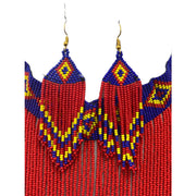 African Tribal Beaded Long Layered Necklace Set -- RED -- Jewelry A18