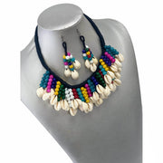 African Beaded Layered Cowrie Shell Necklace Set -- MULTICOLOR -- Jewelry A24