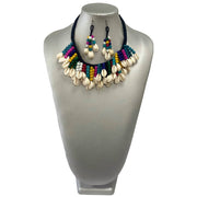 African Beaded Layered Cowrie Shell Necklace Set -- MULTICOLOR -- Jewelry A24