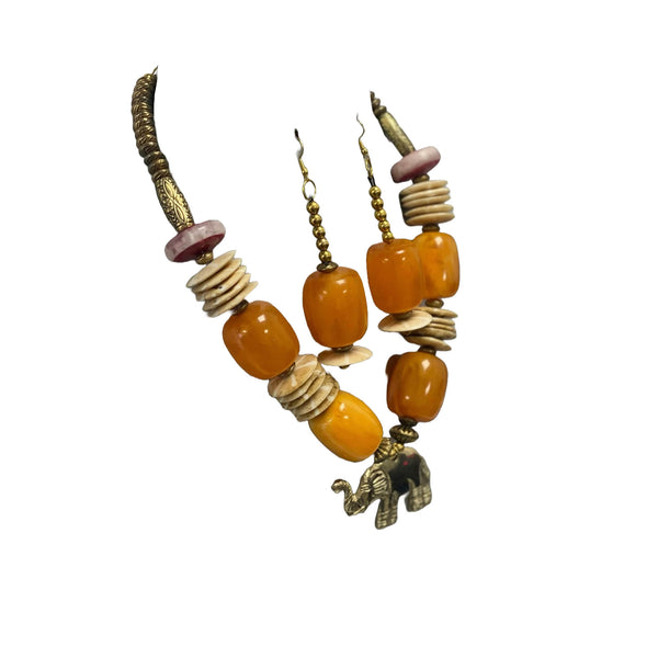 African Elephant Tribal Gemstone Necklace Set -- Jewelry A23