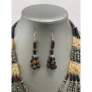 African Elephant Tribal Black Beaded Necklace Set -- Jewelry A22
