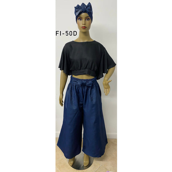 Women's Denim Palazzo Pants with Tie - FI-50D