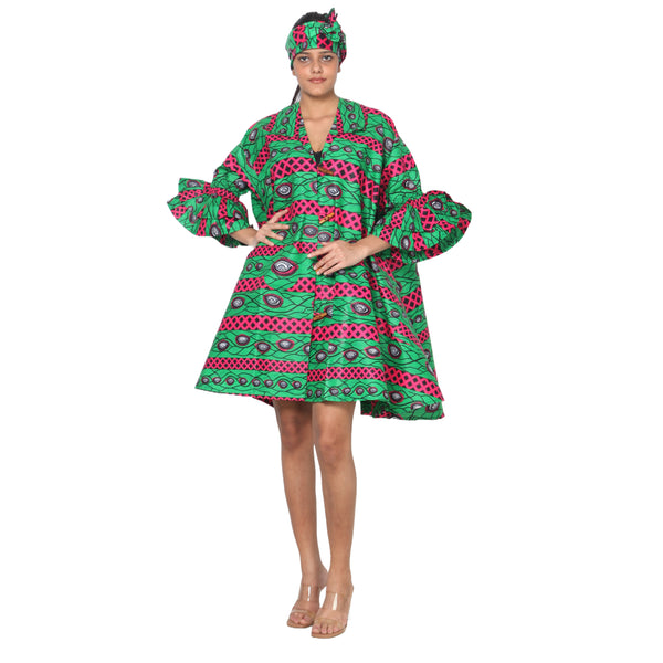 Women's Flared Jacket with Ruffled Sleeves and Matching Headwrap – FI-3133