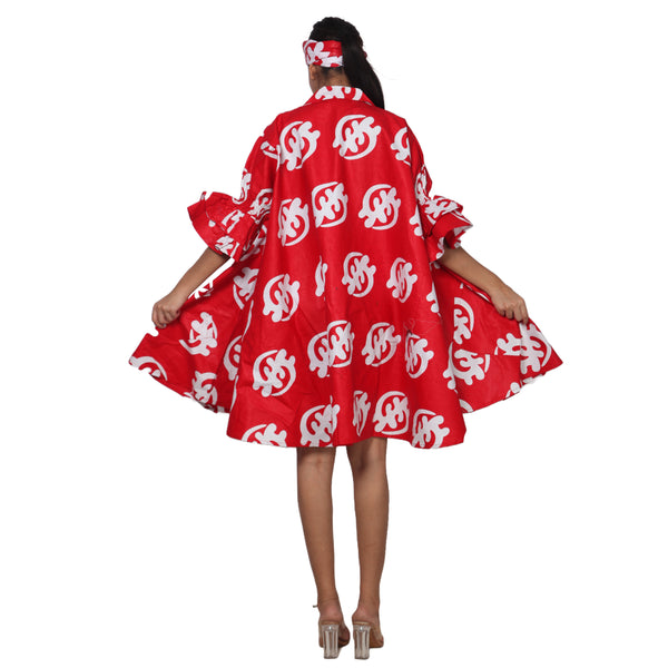 Women's Flared Jacket with Ruffled Sleeves and Matching Headwrap – FI-3133