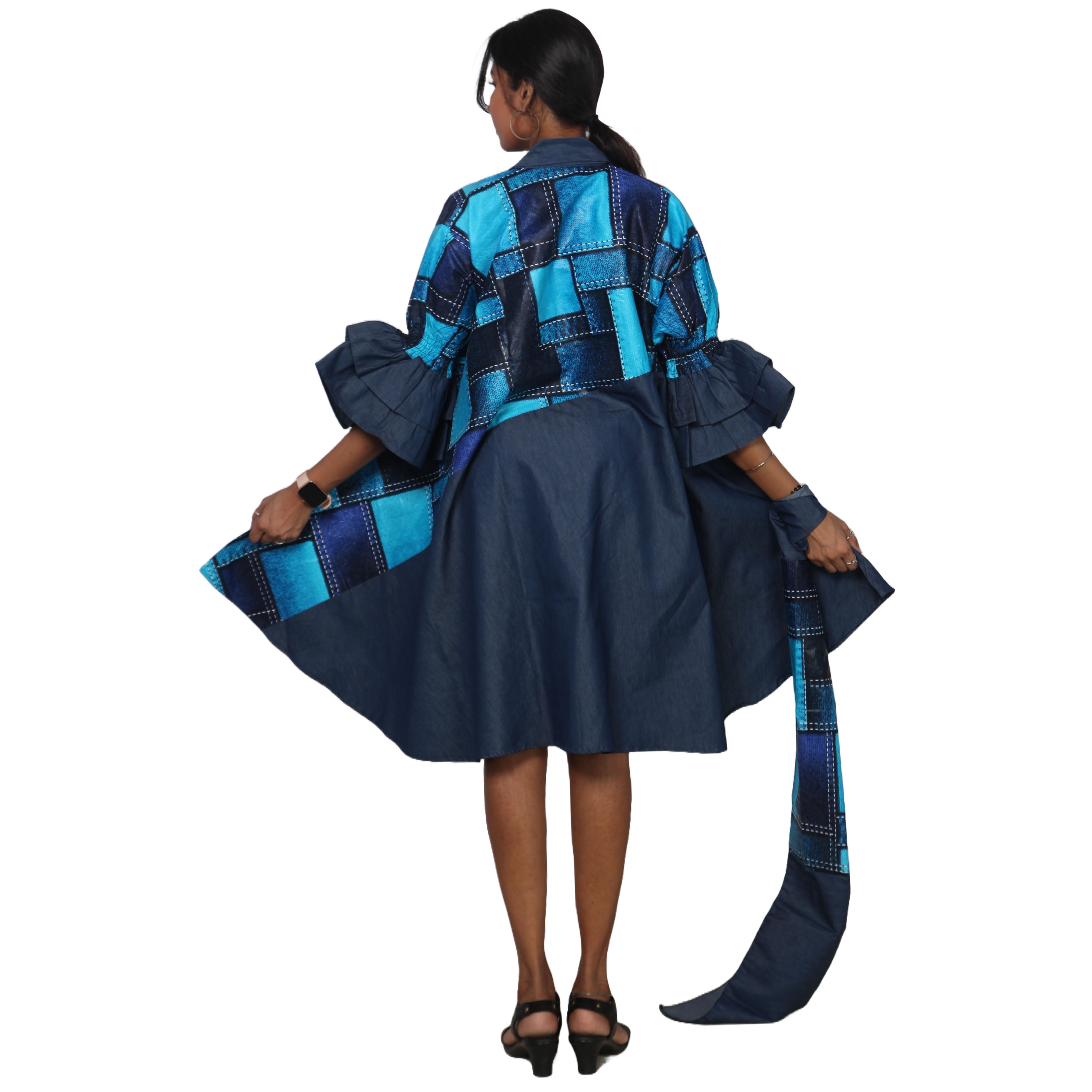 Women's Printed Denim Dress with Toggle Buttons -- FI-3139