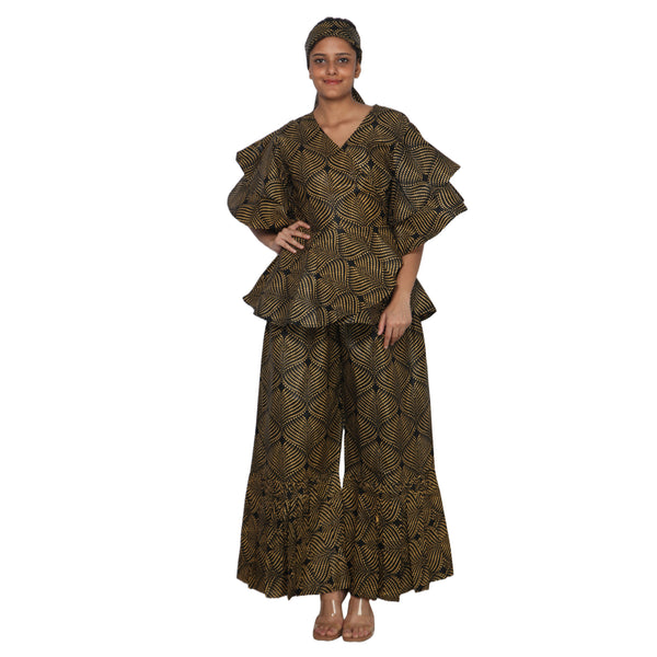 Women's Peplum Top and Wide Leg Pant Set -- FI-4048